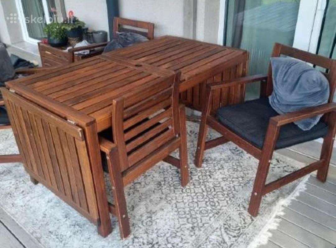 Ikea mediniai terasos lauko baldų komplektas