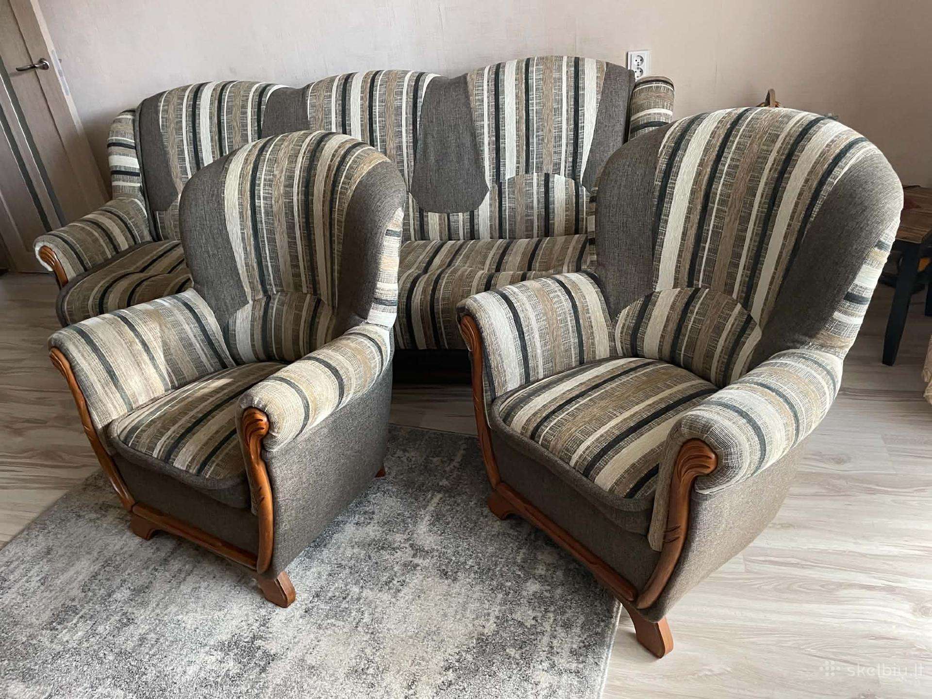 Sofa lova ir du foteliai