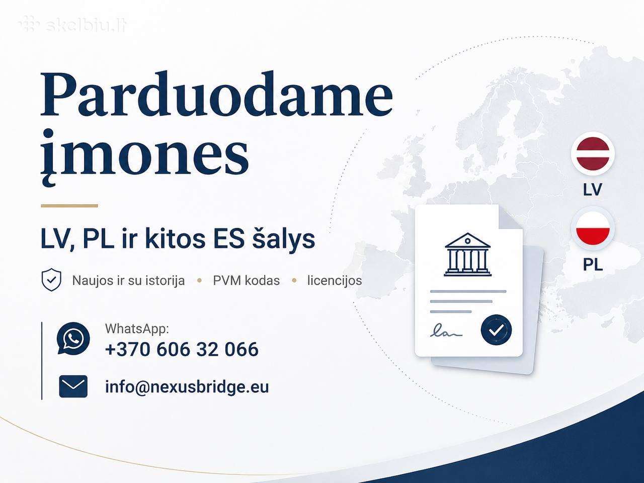 Parduodame įmones Lv, Pl ir kitose šalyse