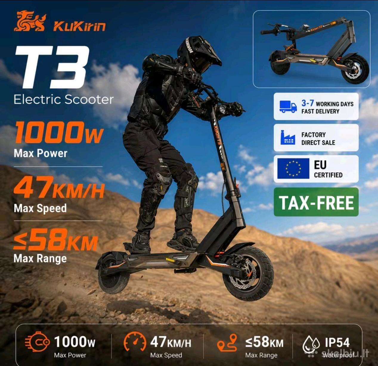 Kukirin T3 naujas garantija 12 mėnesių supakuotas