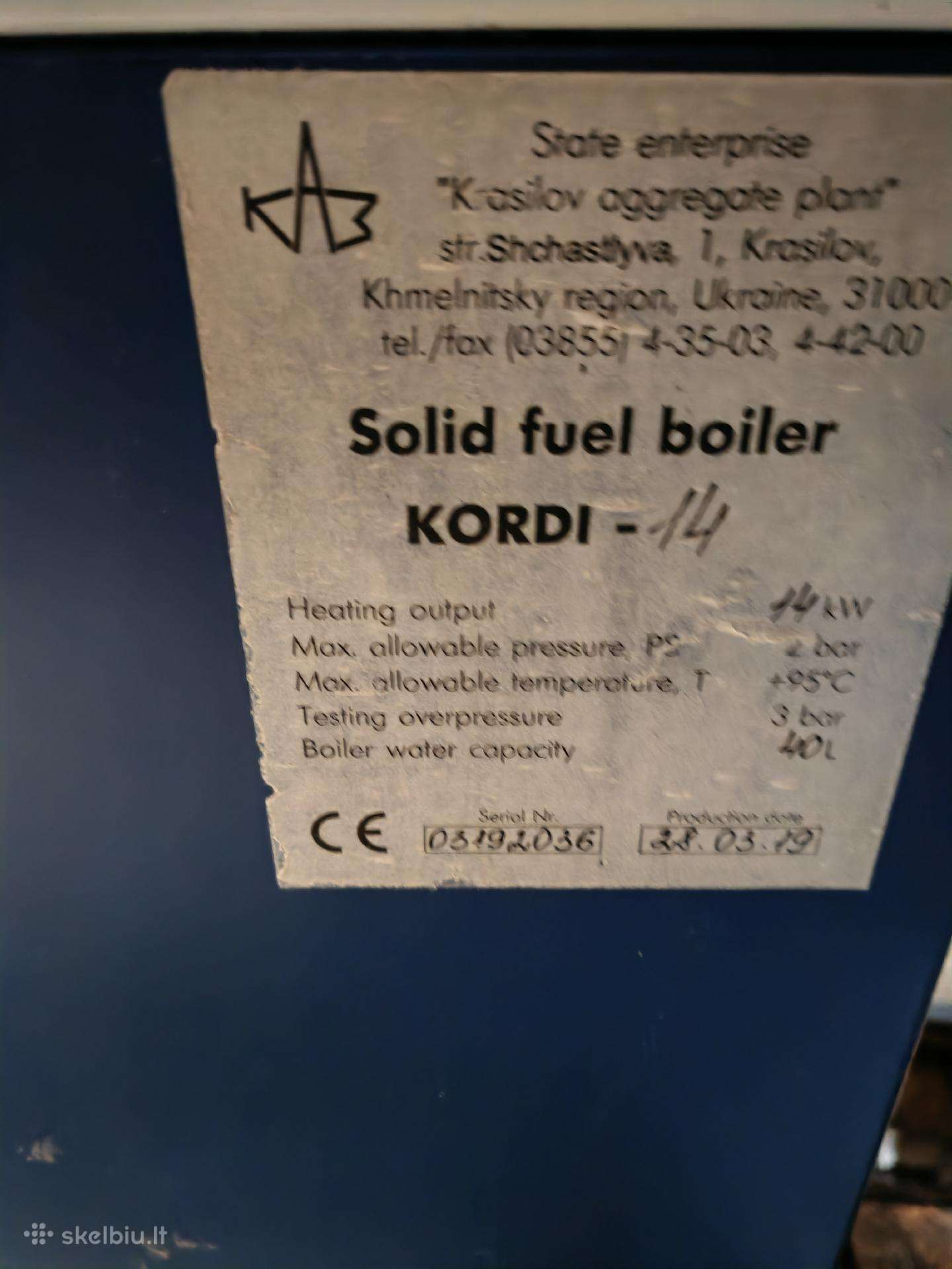 Kieto kuro katilas Kordi 14 Kw.
