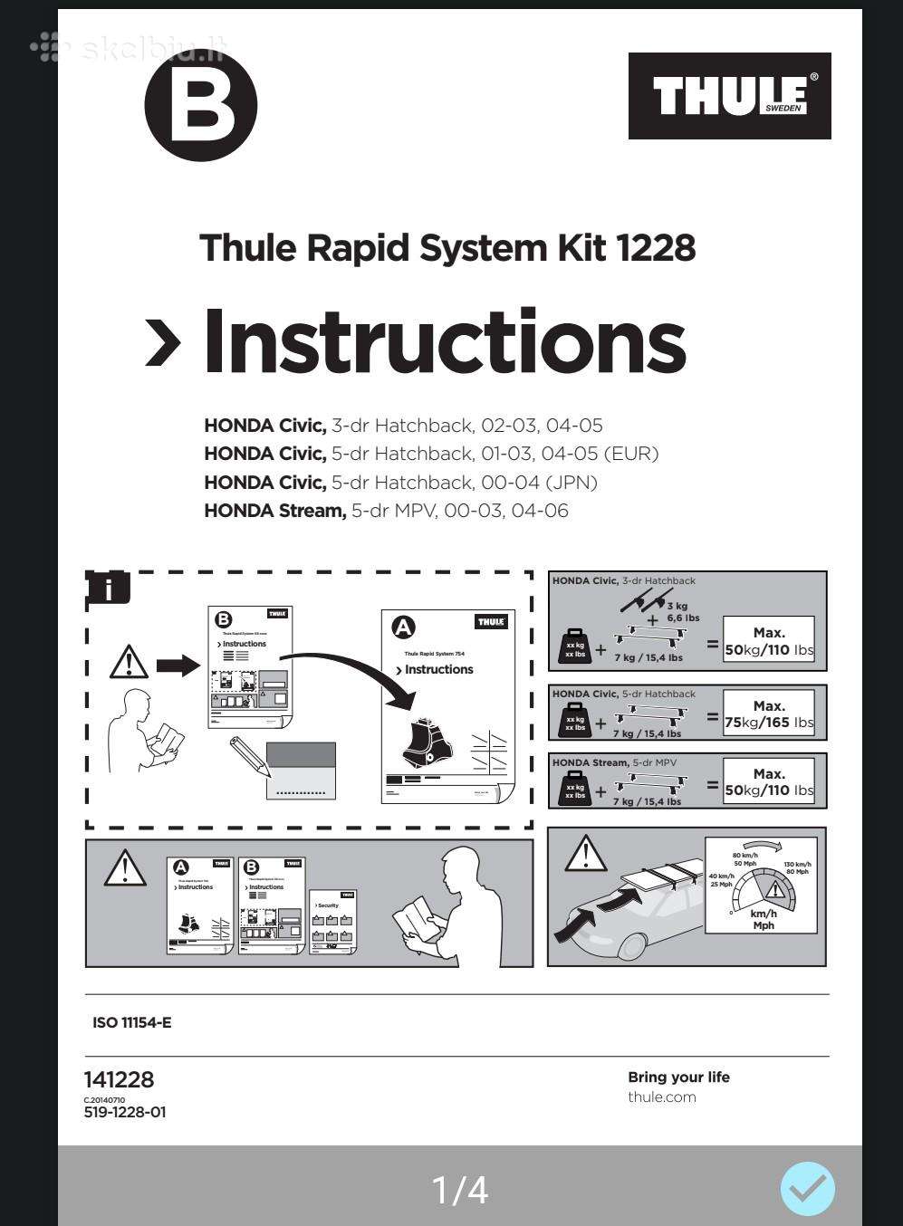 Thule kit 1228. Honda Civic 7-gen.