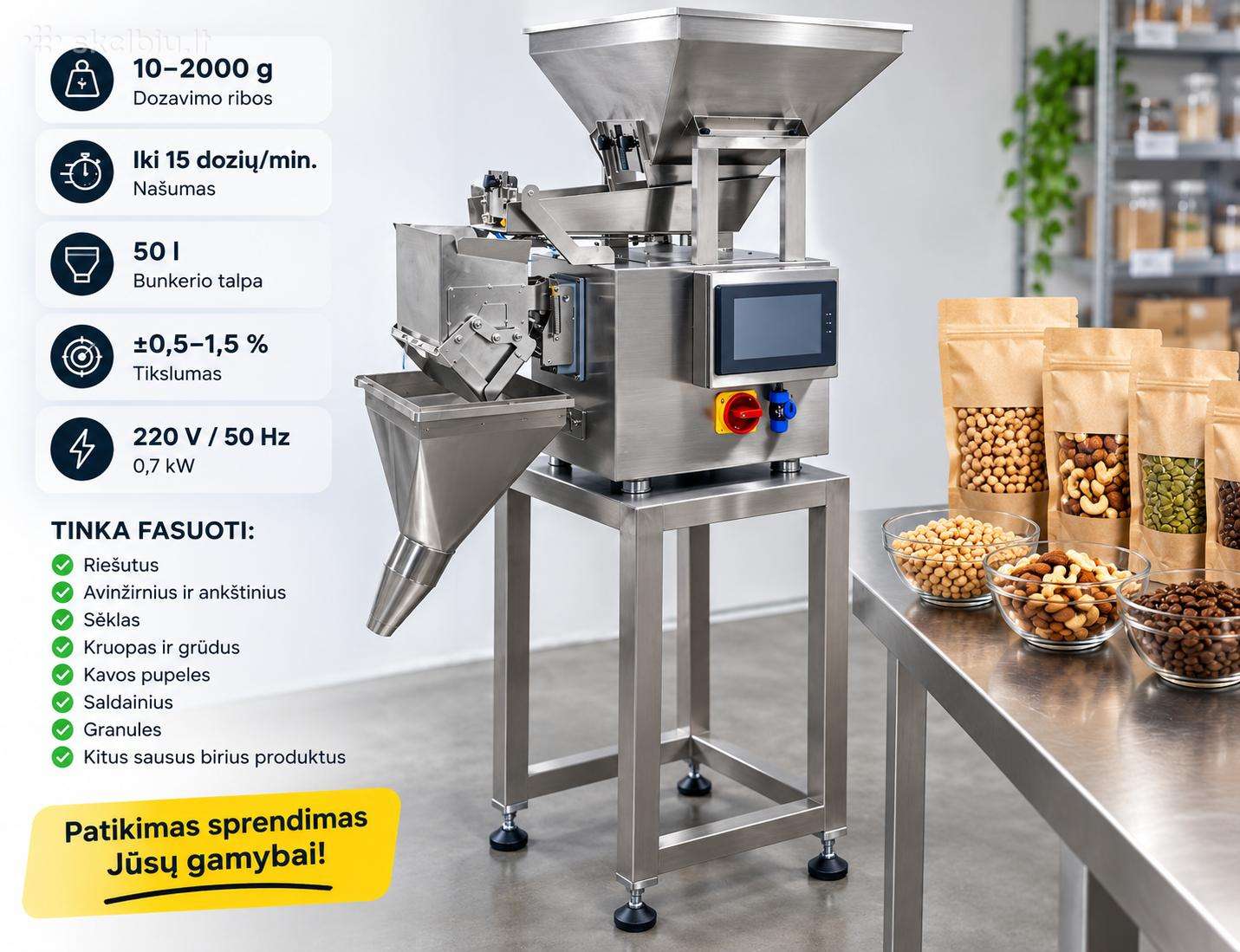 Svorinis dozatorius biriems produktams ir riešutam