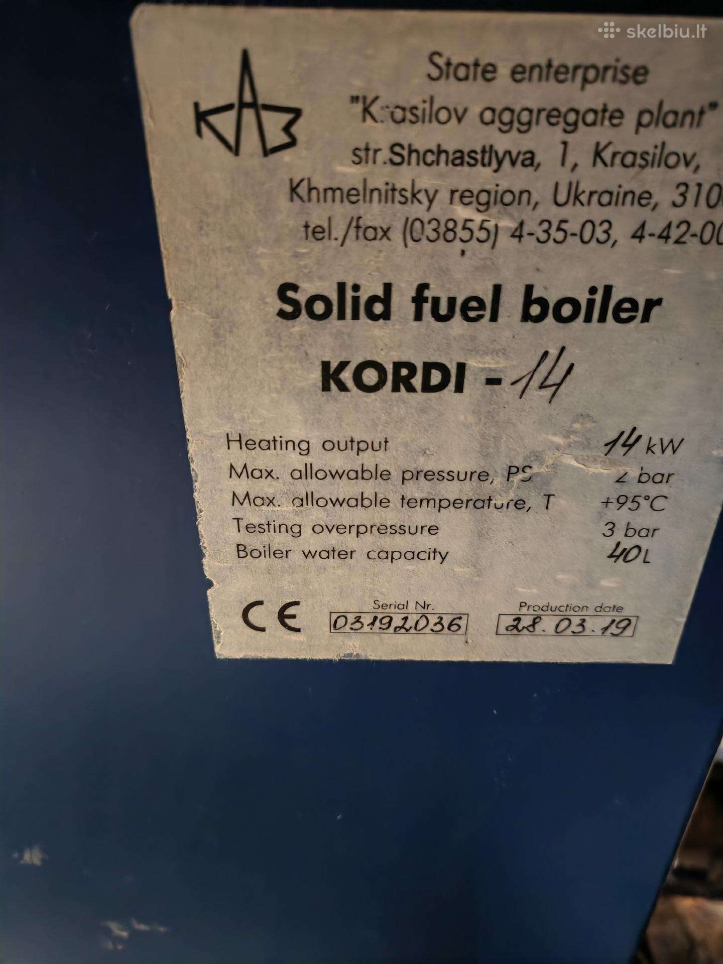 Naudotas kieto kuro katilas Kordi. 14 Kw.