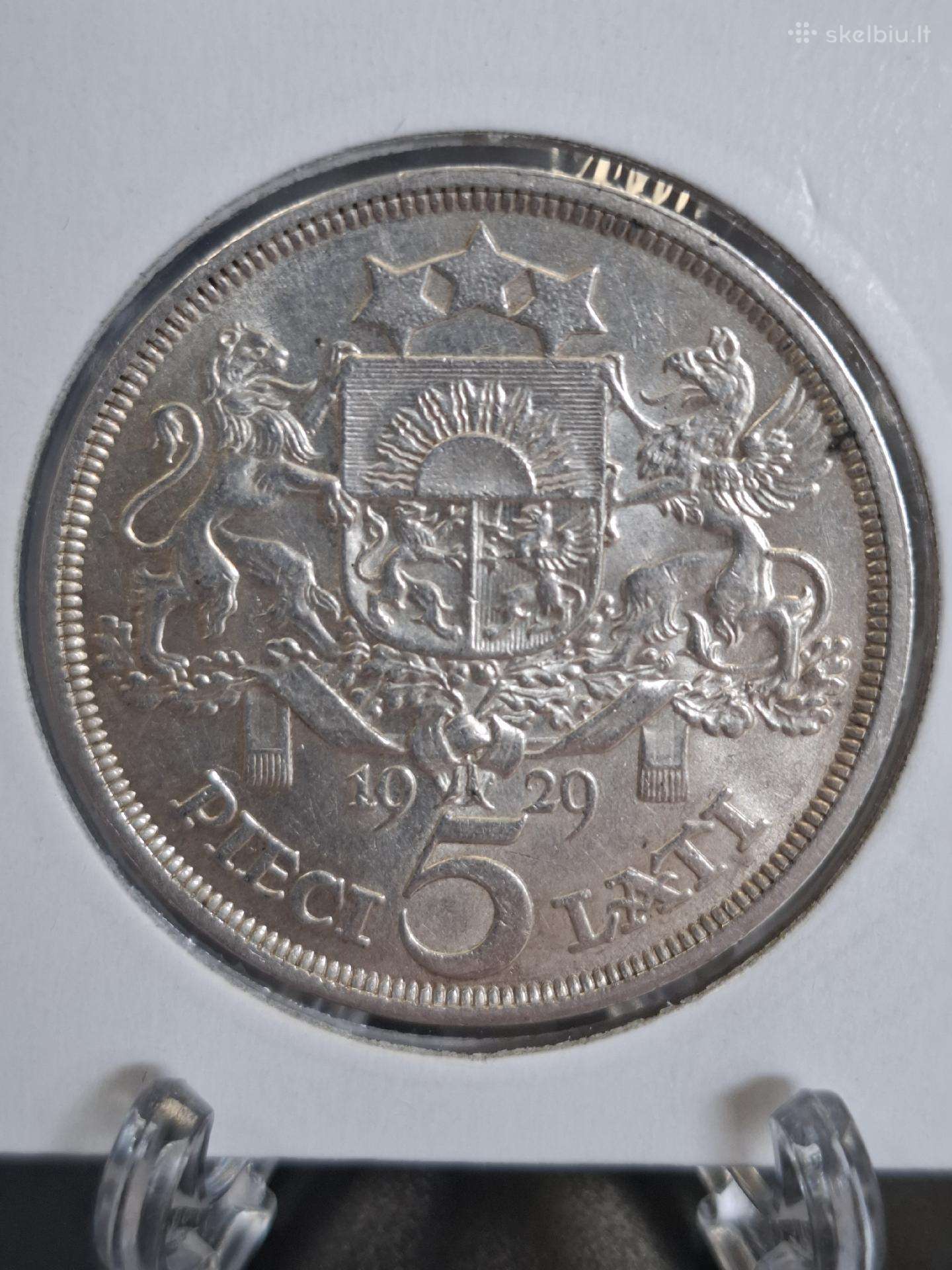 Latvija 1929 penki latai sidabras Milda