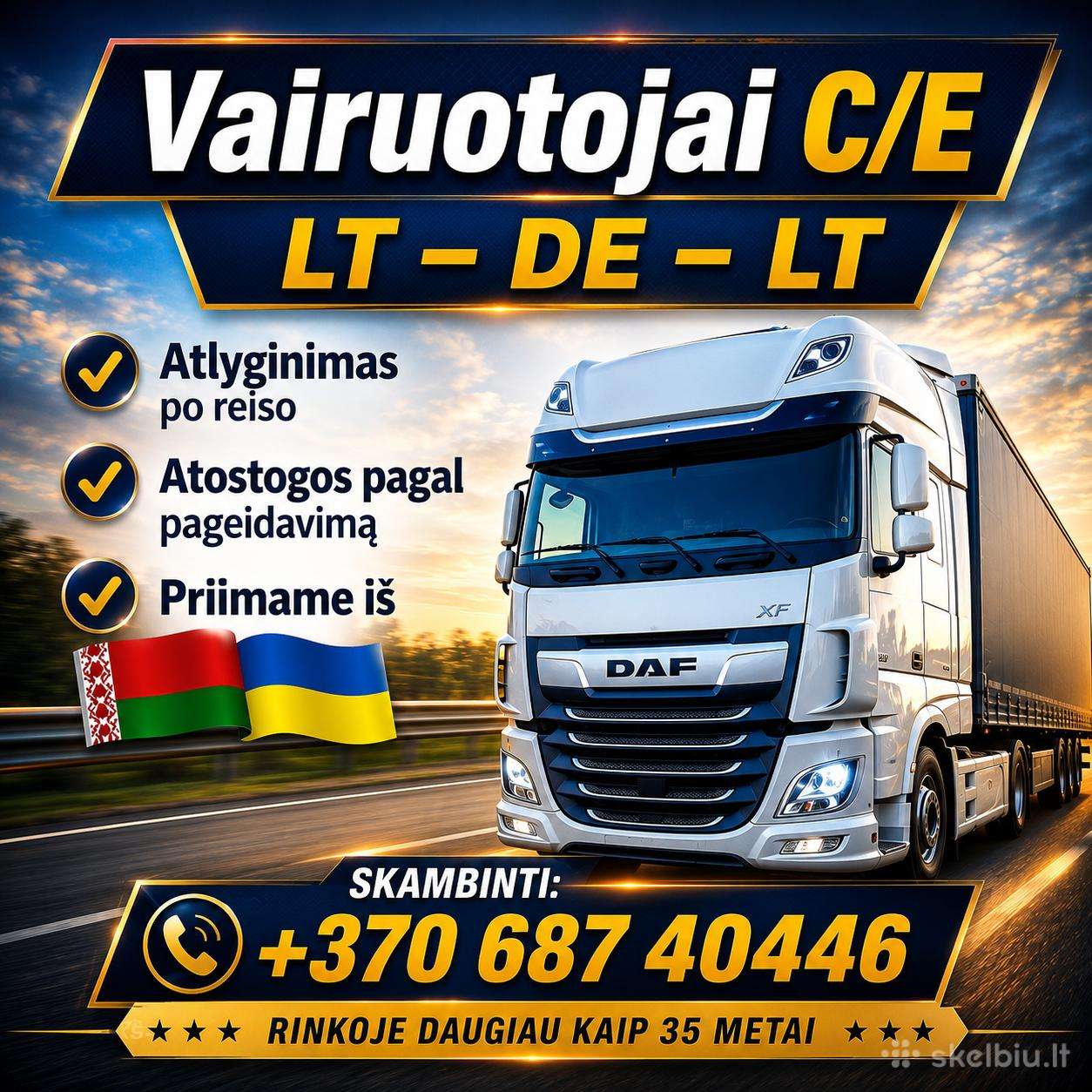 C/e kategorijos vairuotojų tarptautiniams reisams