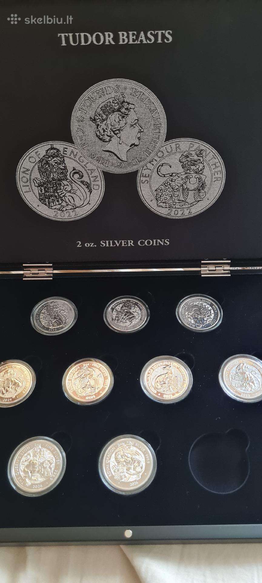 9 Tudor beast 2oz sidabrines monetos kolekcija
