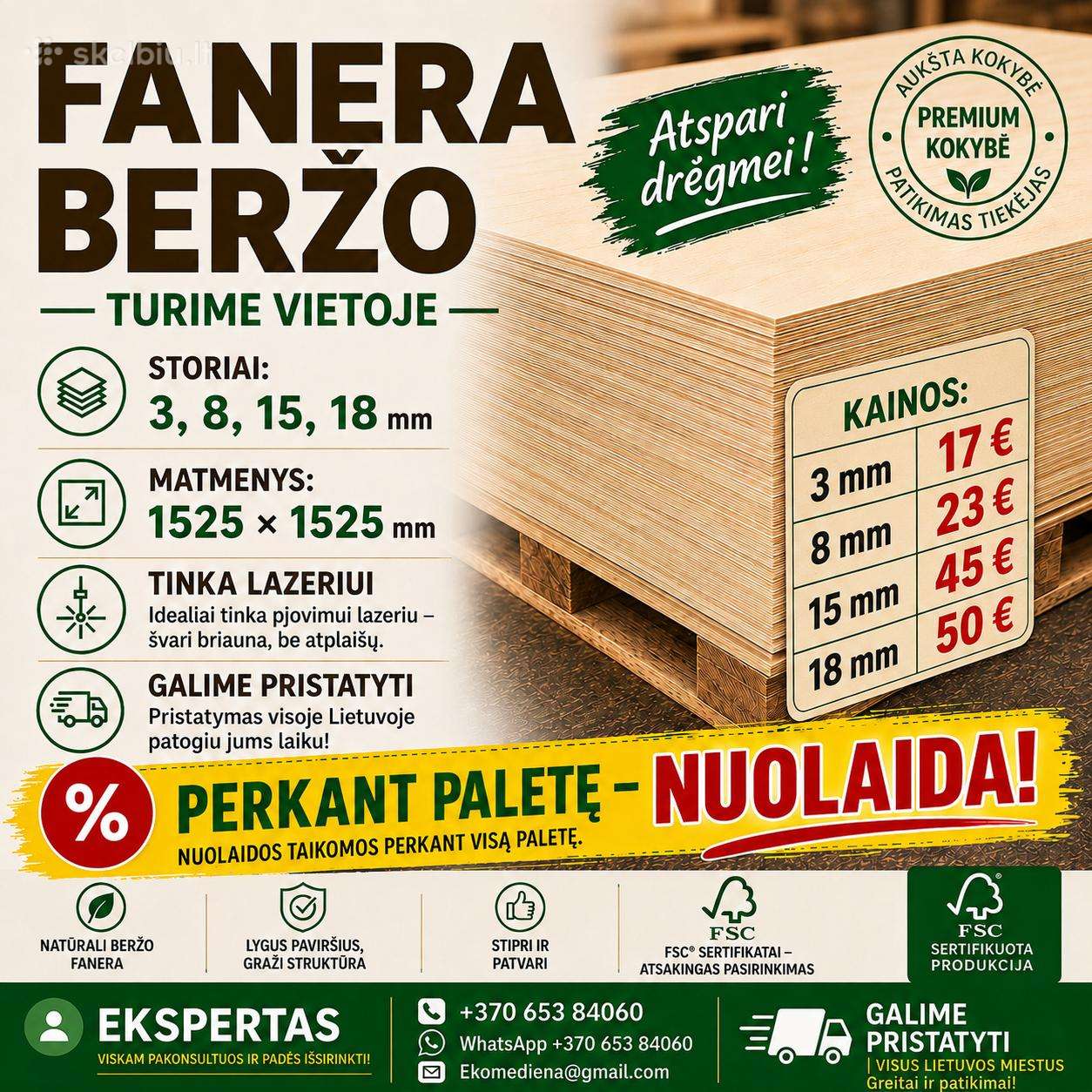 Beržo fanera grindims
