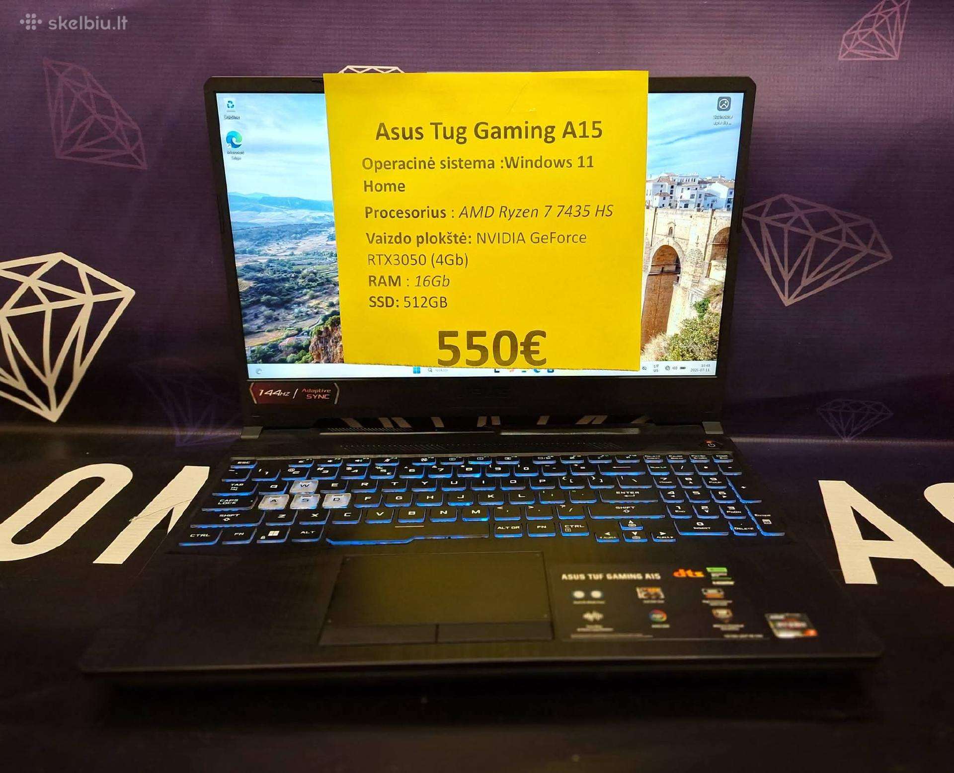 Asus Tuf Gaming A15 (ryzen7, Rtx3050). Siunčiame