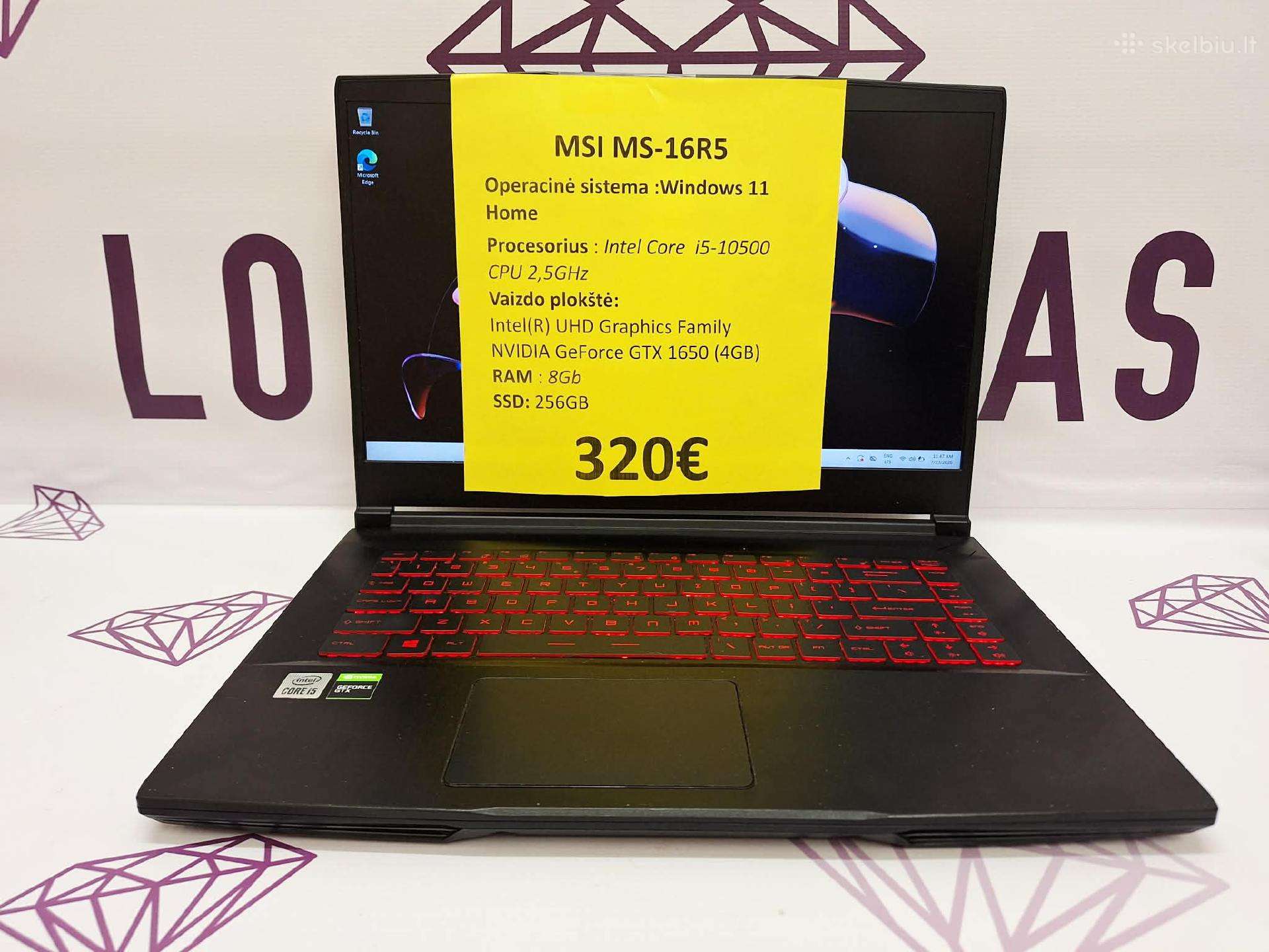 Msi Ms-16r5 (i5-10th, Gtx1650). Siunčiame