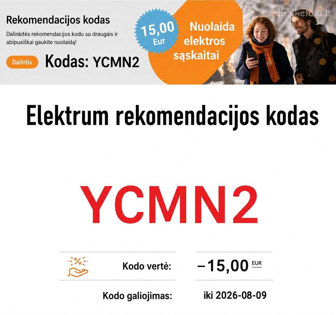 Elektrum nuolaidos kodas Ycmn2, -15 Eur nuolaida