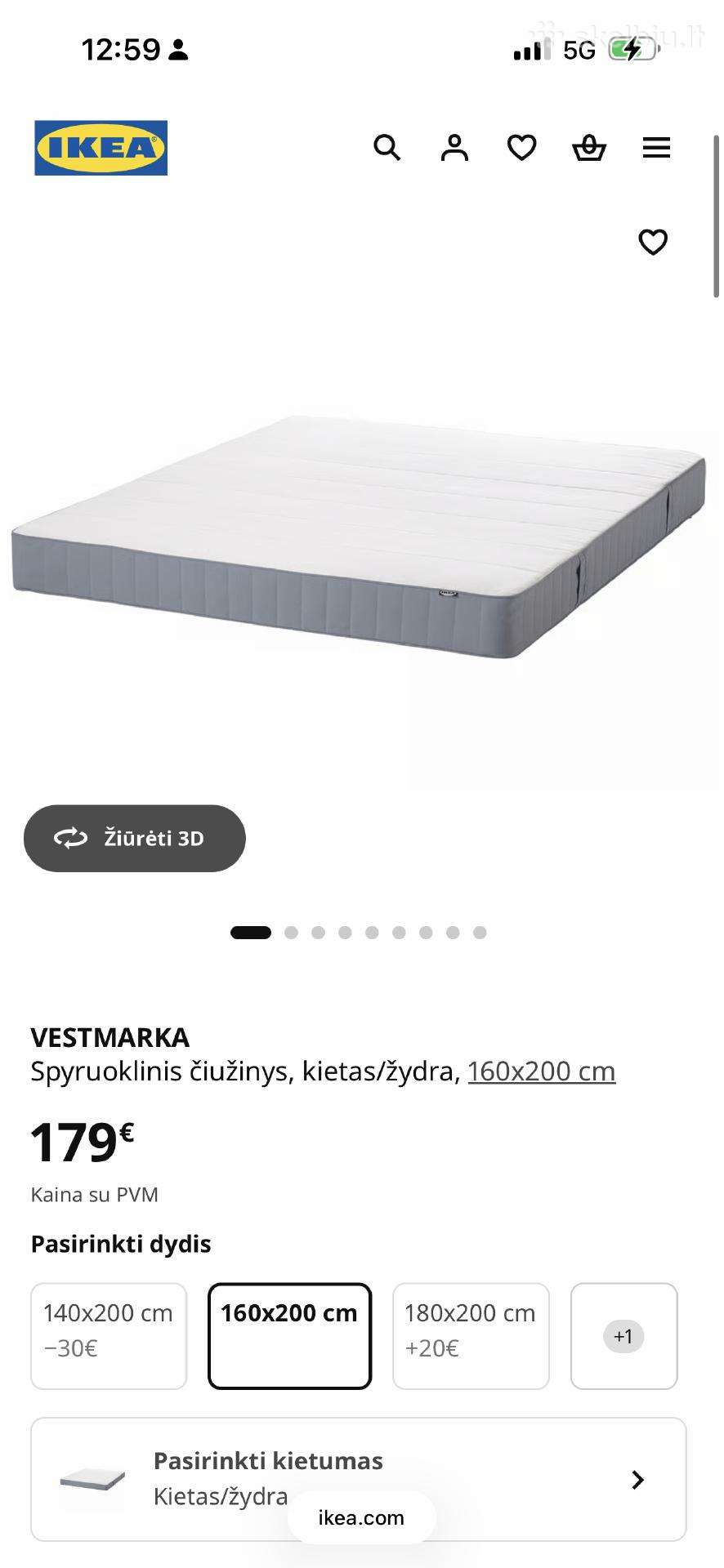 Parduodamas dvigulės lovos čiužinys Ikea Vestmarka