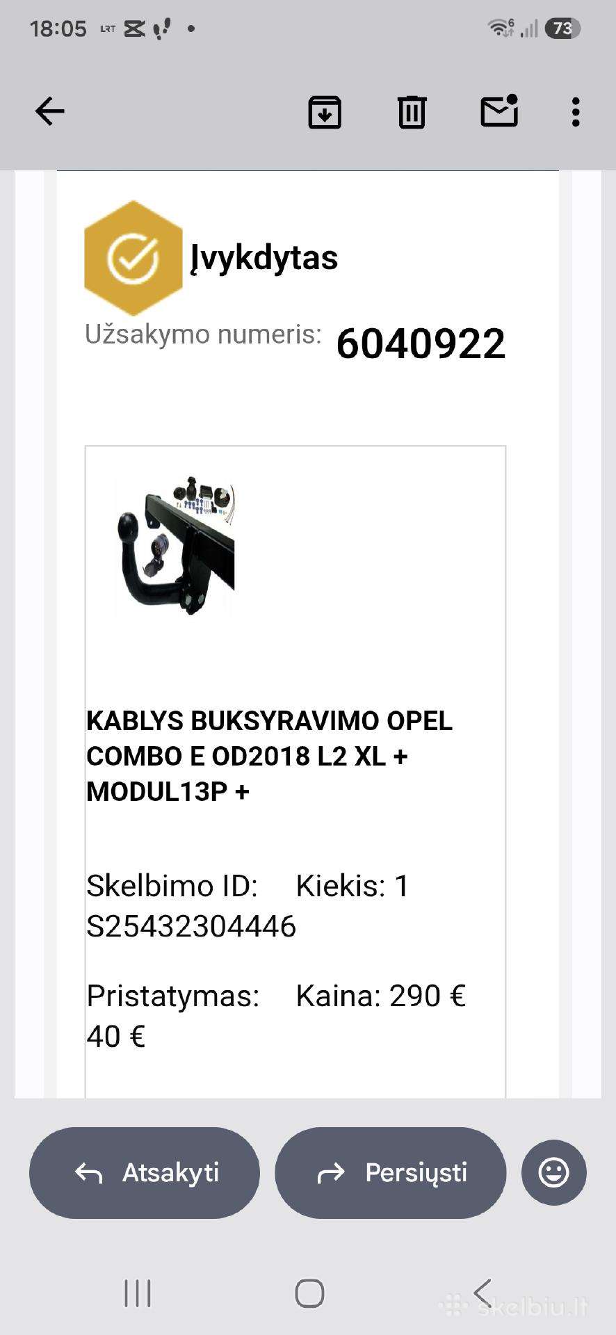 Buksyravimo kablys Opel Combo L2 XL 2018+