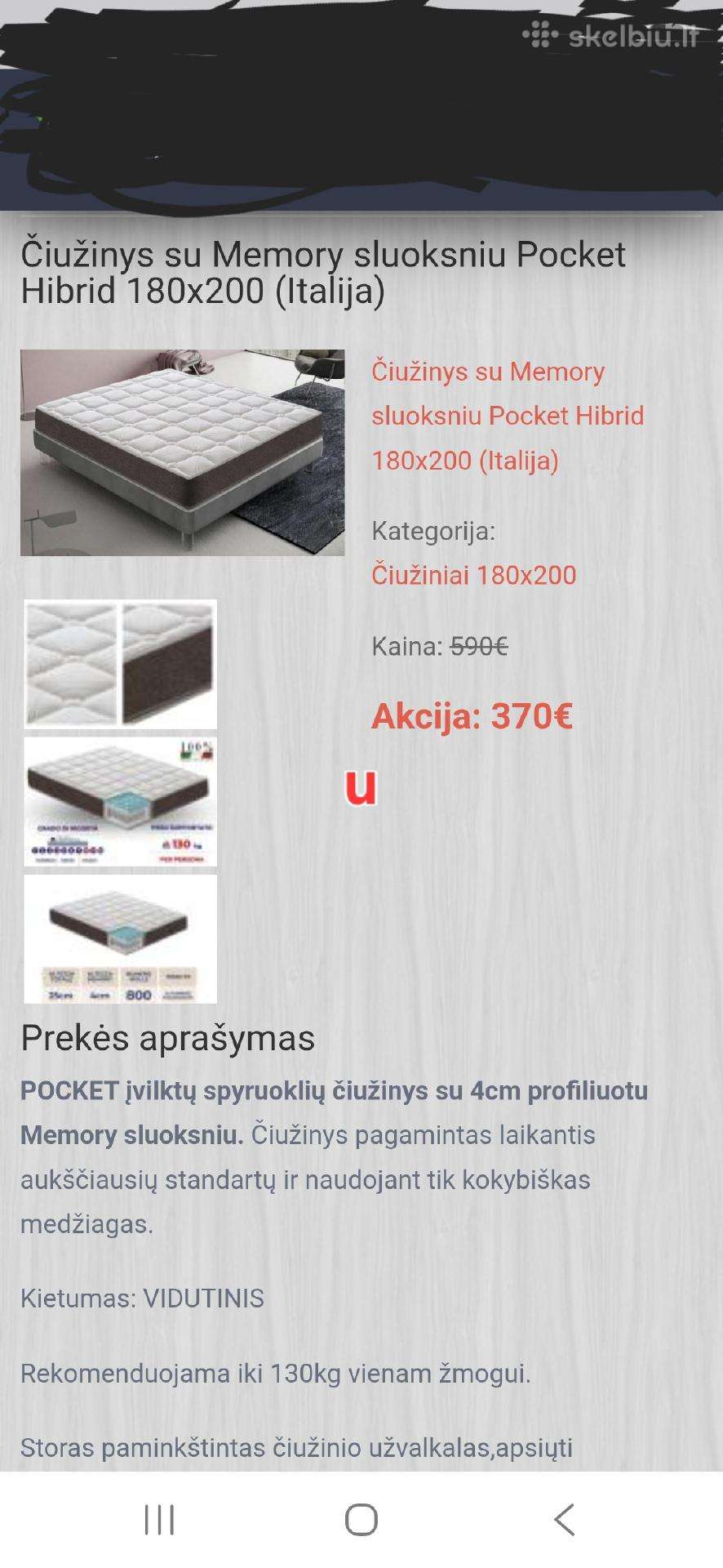 Parduodu čiužini memory hibrid
