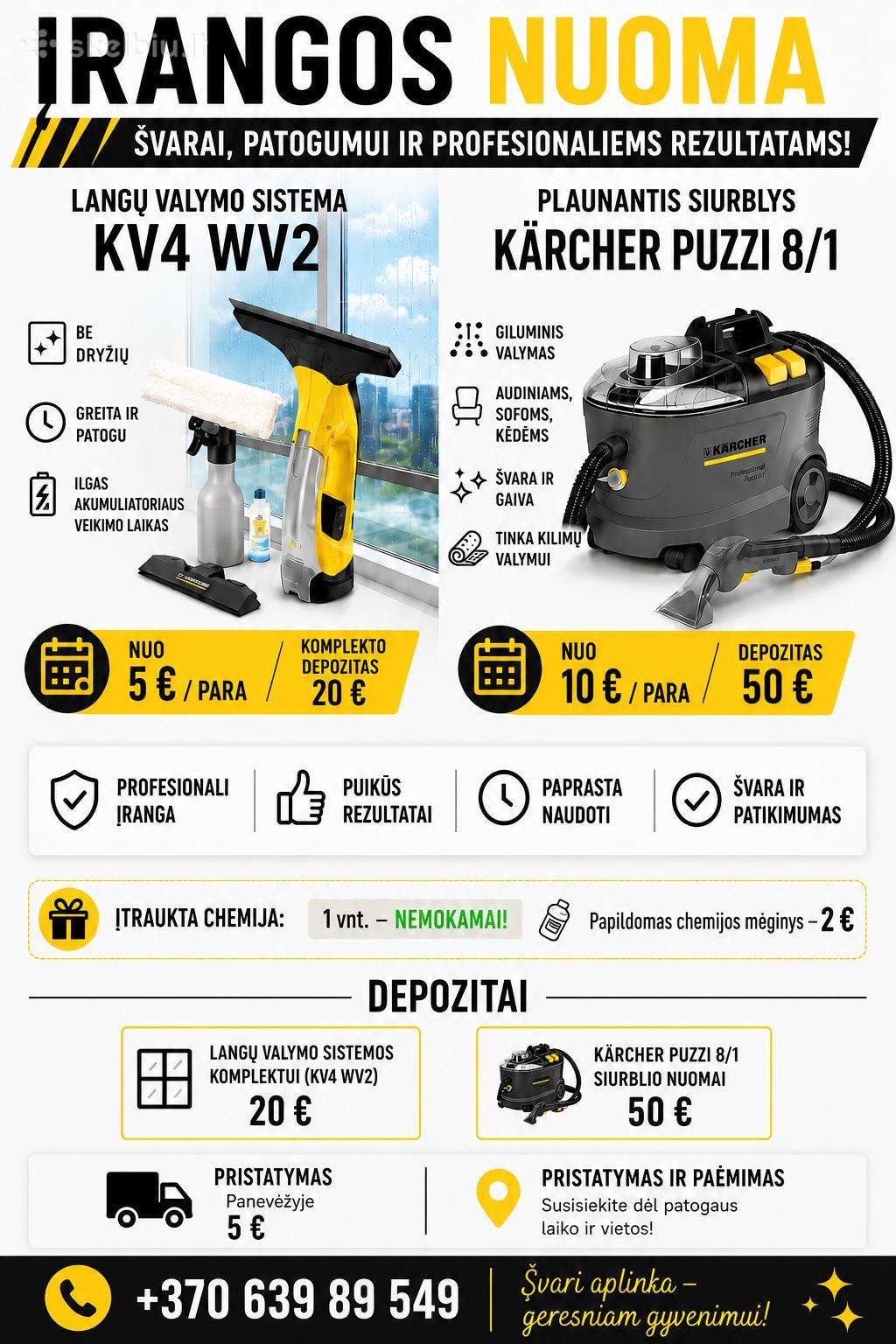 Plaunančio siurblio nuoma Panevėžyje Karcher
