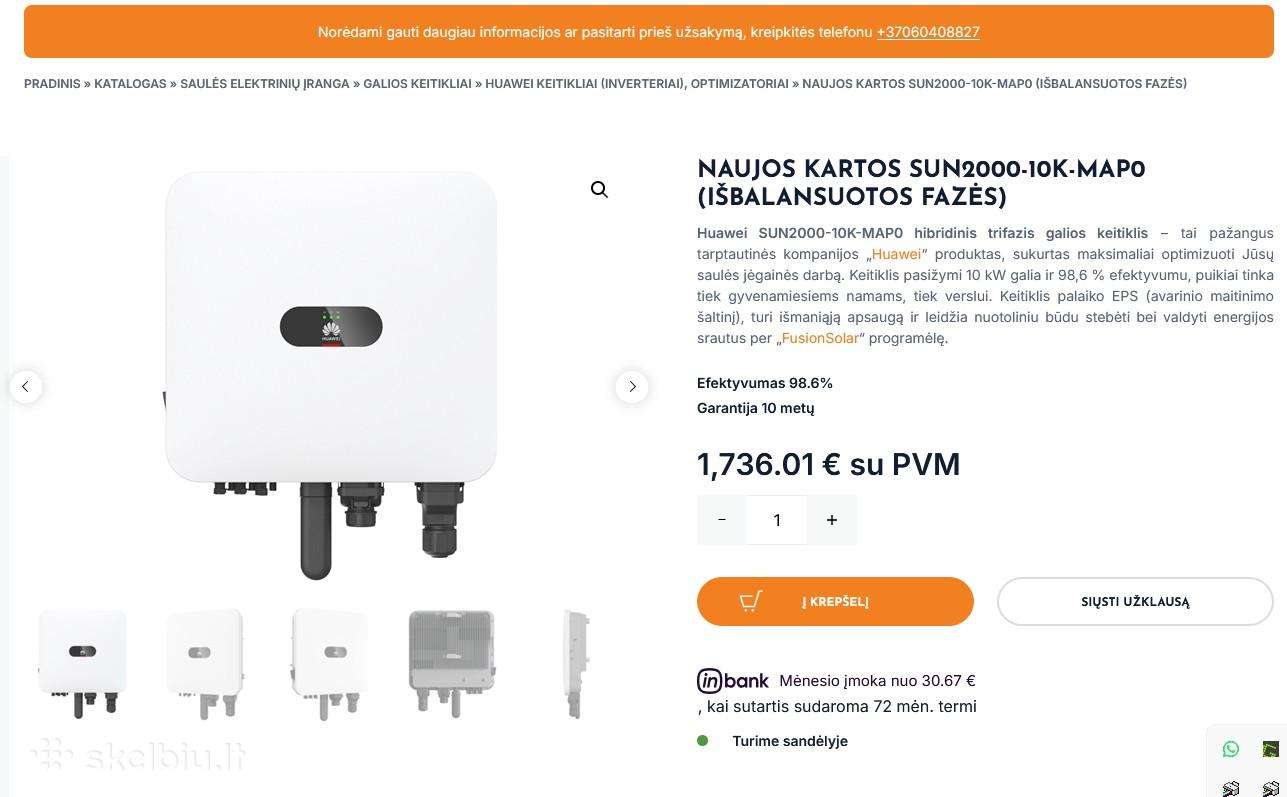 Huawei hibridinis inverteris kaupiklis 10kw 15kwh