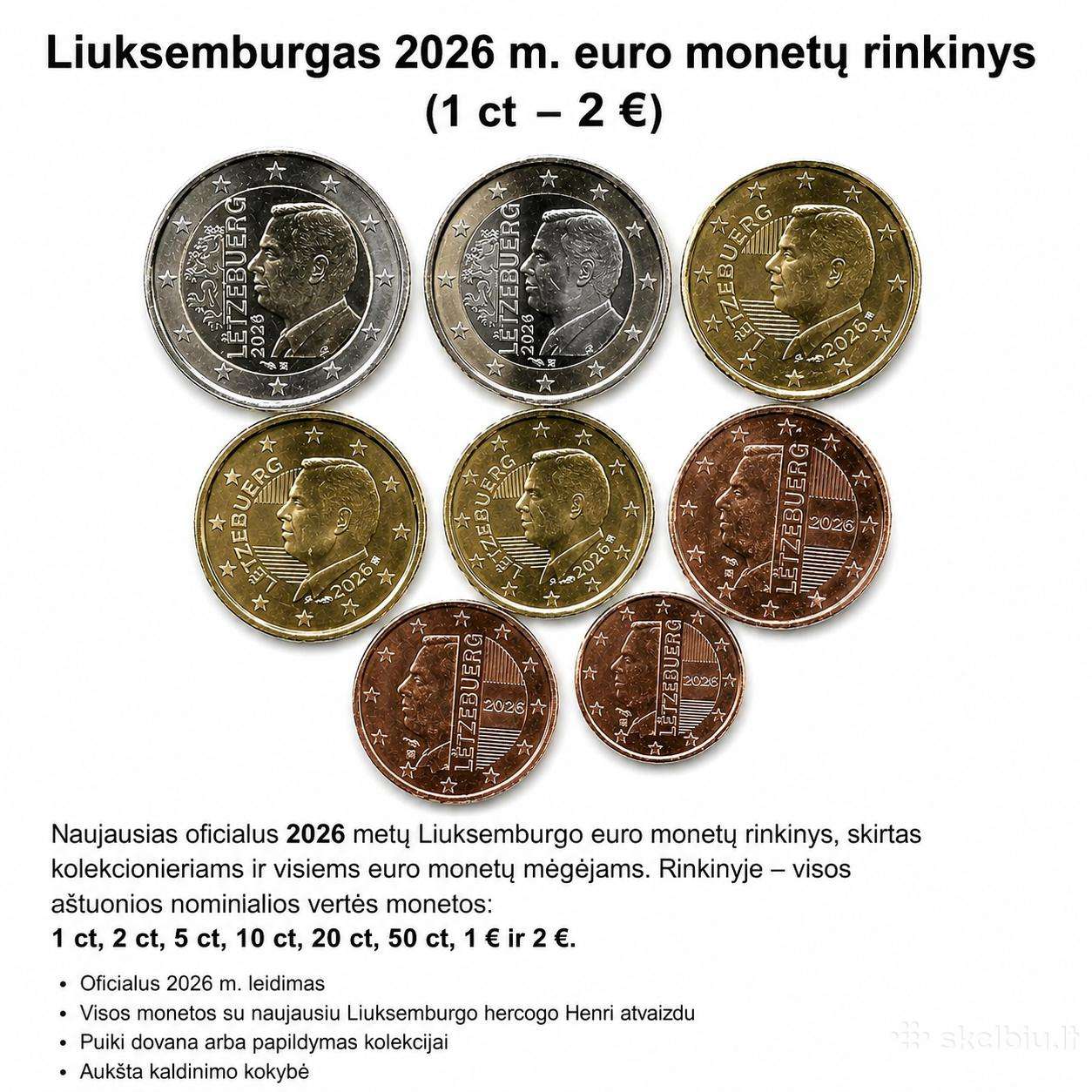 Liuksemburgas 2026 Unc eurų naujas dizainas