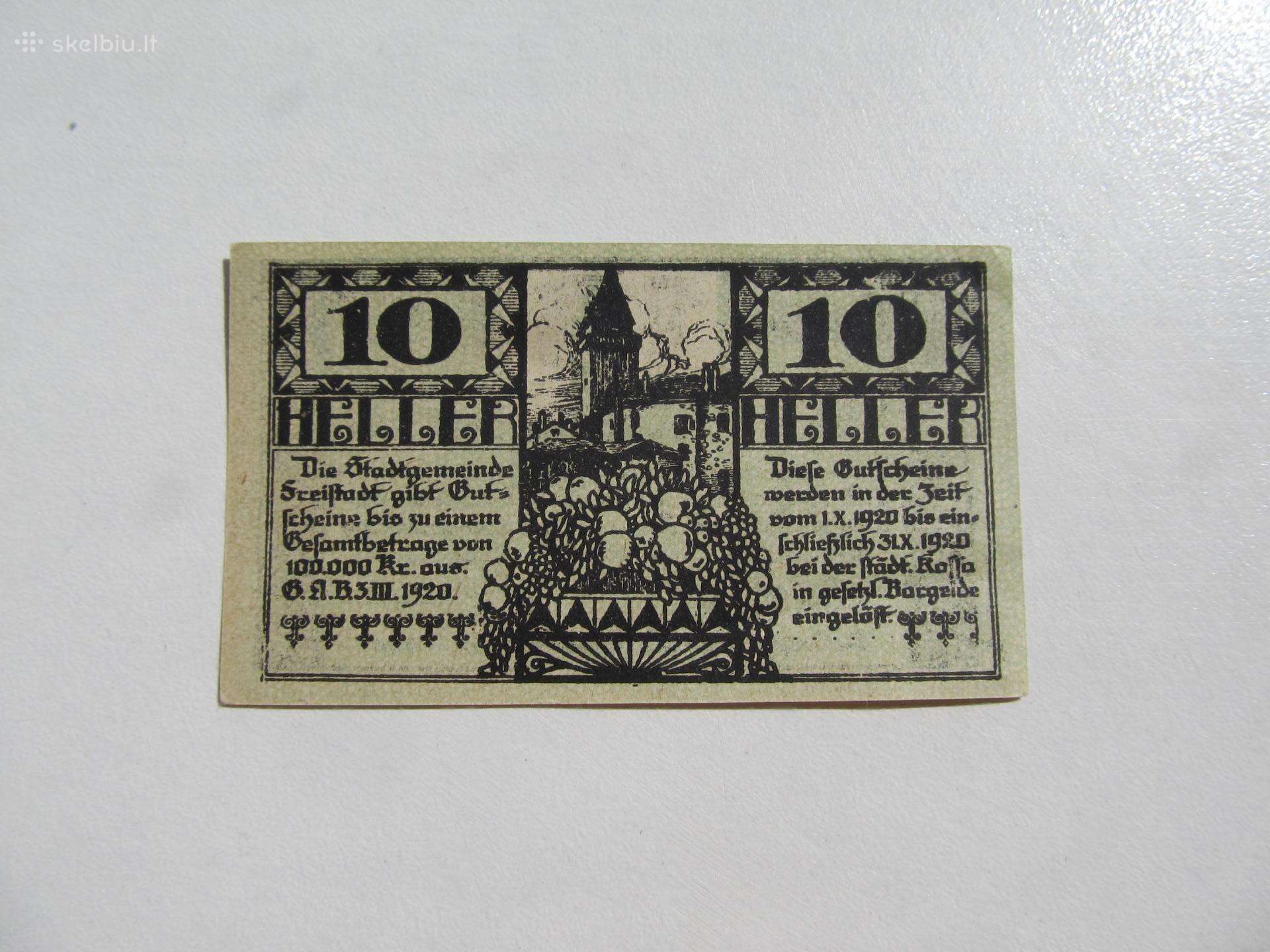 Notgeldas 10 heleriu , Freistadt Austrija , 1920