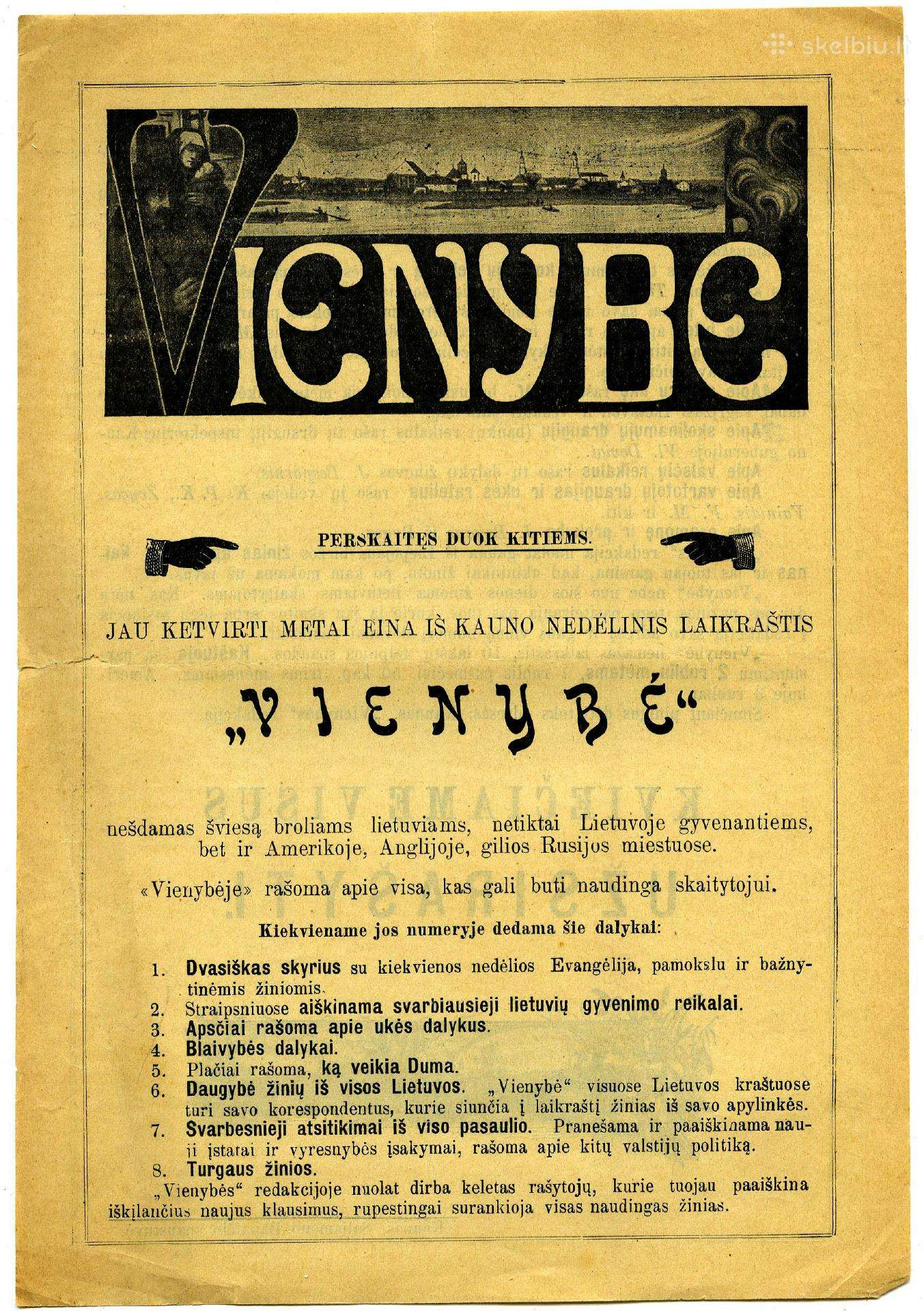 1910 Vienybė reklama signataro S. Banaičio spaustu