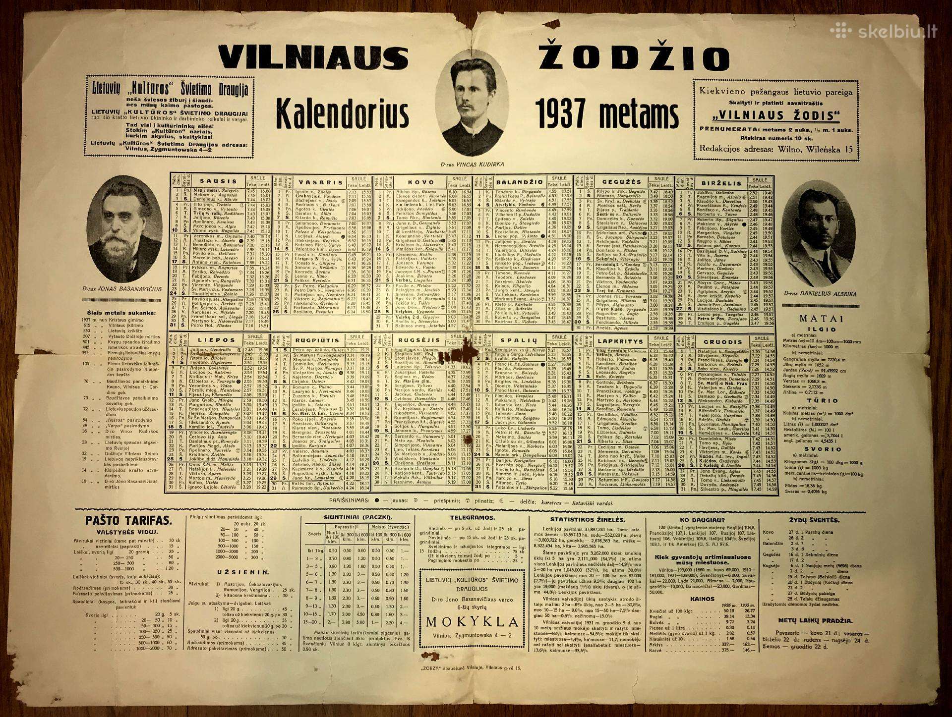 1937 laikraščio Vilniaus žodis kalendorius Vilnius