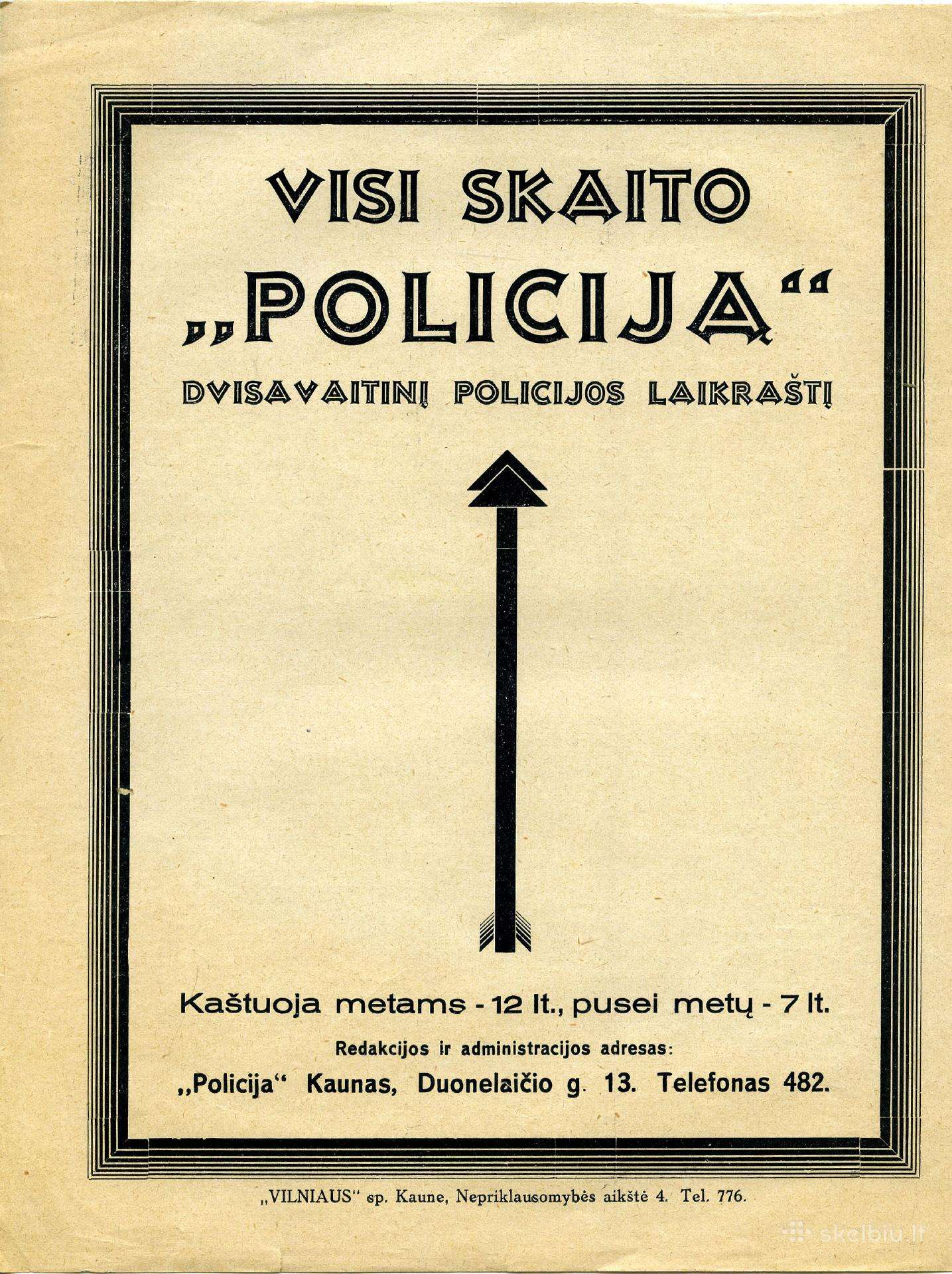 1930 reklama visi skaito "Policiją"