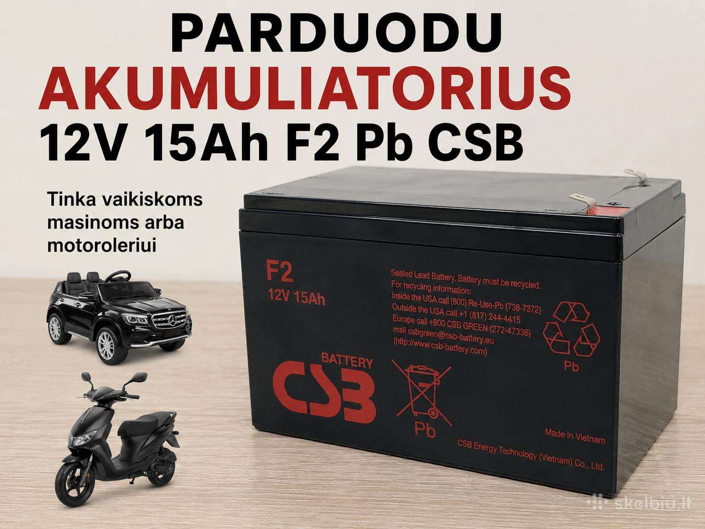 Akumuliatorius 12v 15ah F2 Pb Csb