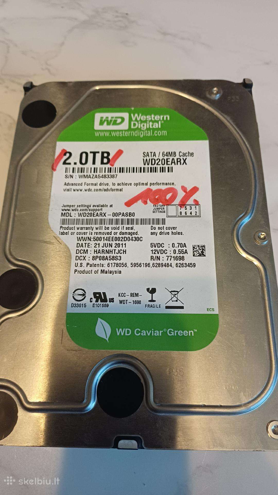 Western Digital 2 TB naudota