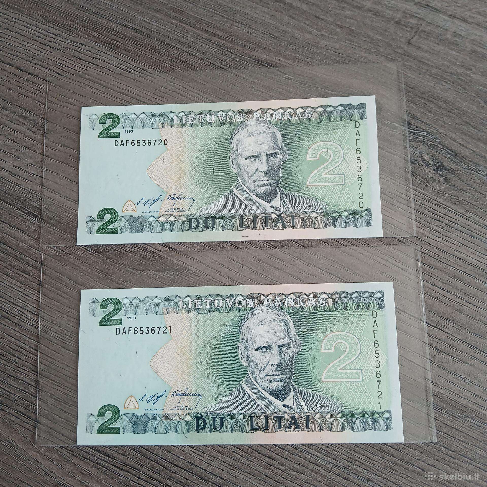 2 litai 1993 metų Unc, bankinio stovio.