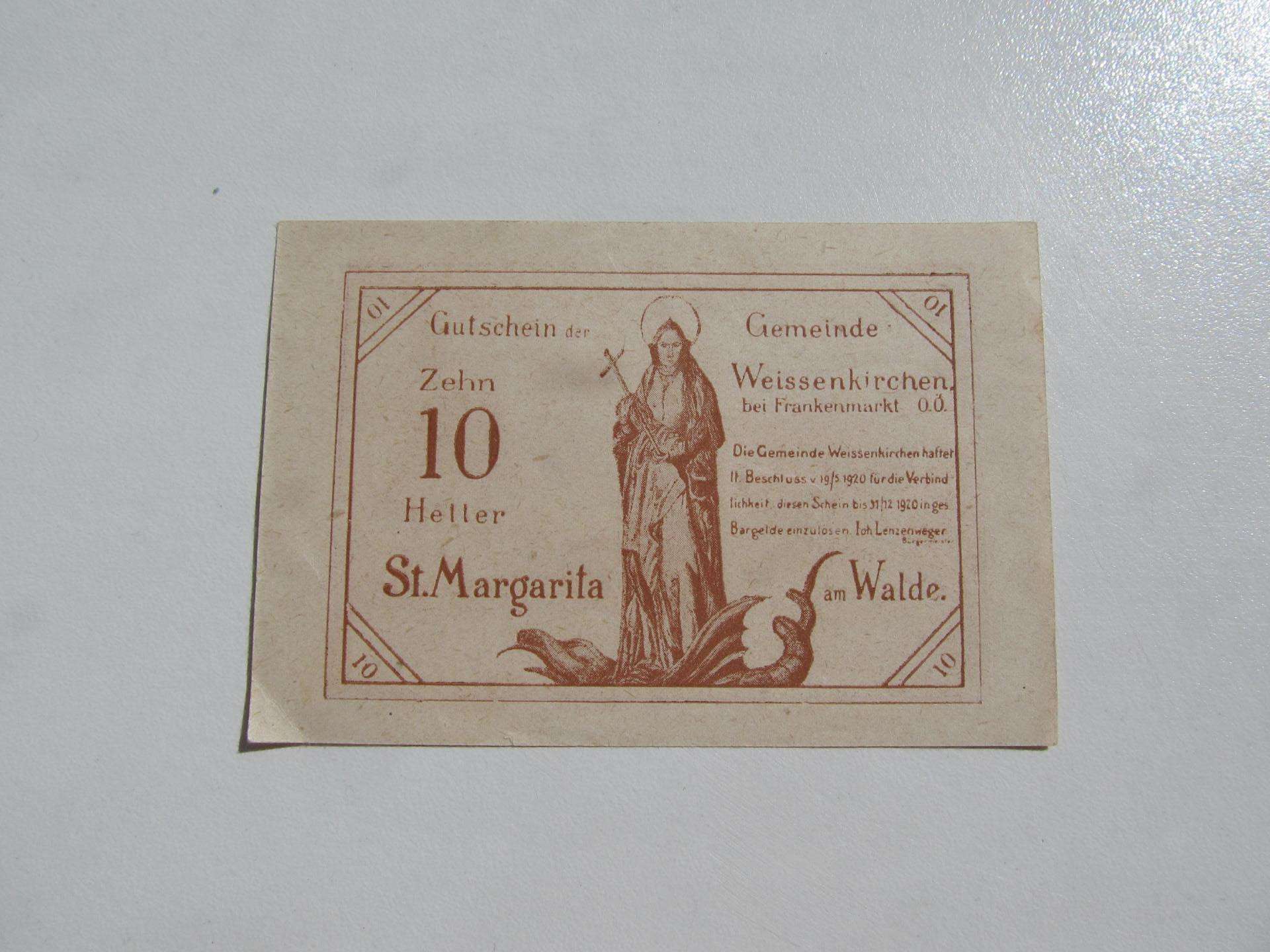 Notgeldas 10 heleriu,veisenkirchen Austrija ,1920