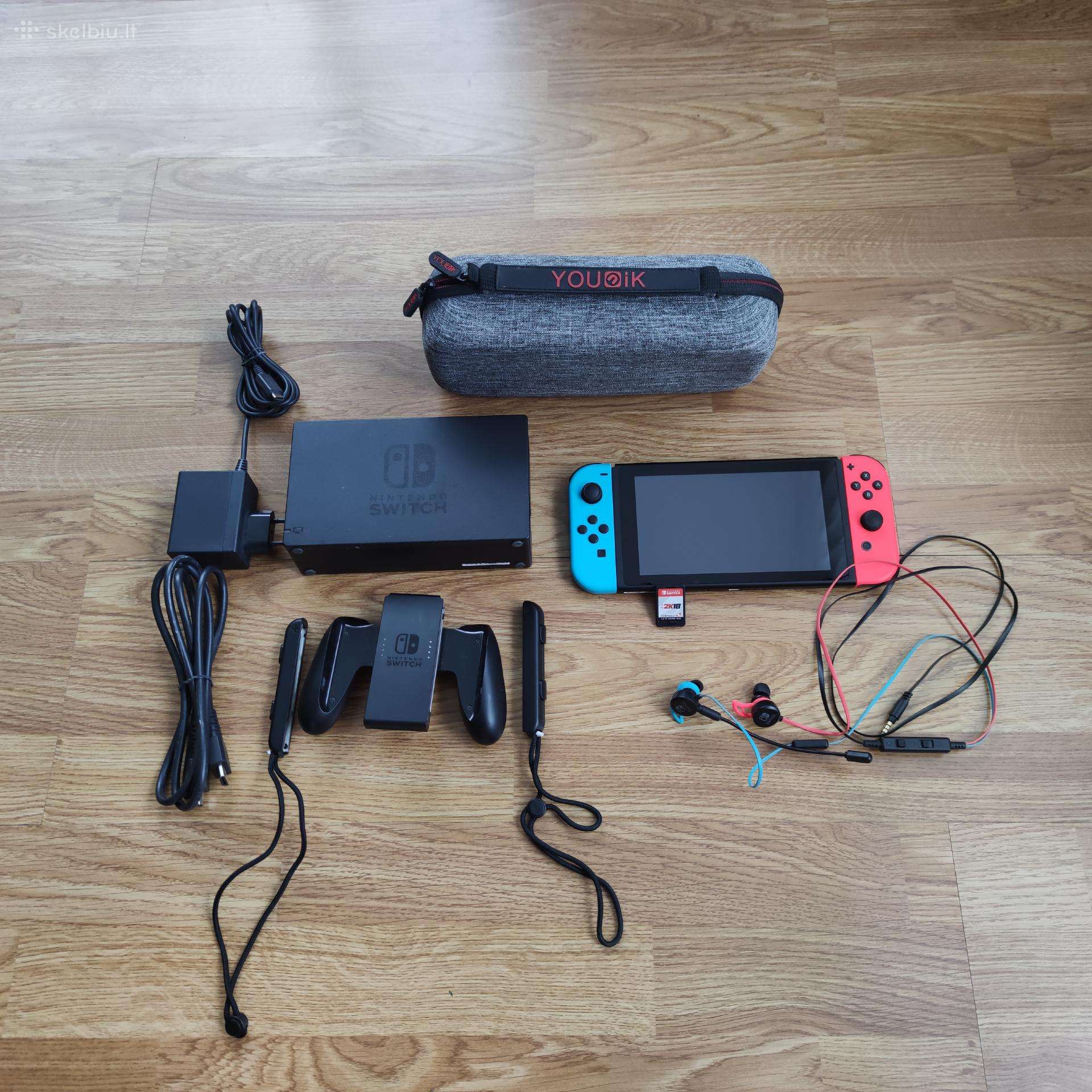 Nintendo Switch V2 32gb +ausinės +Nba2k18 +dėklas