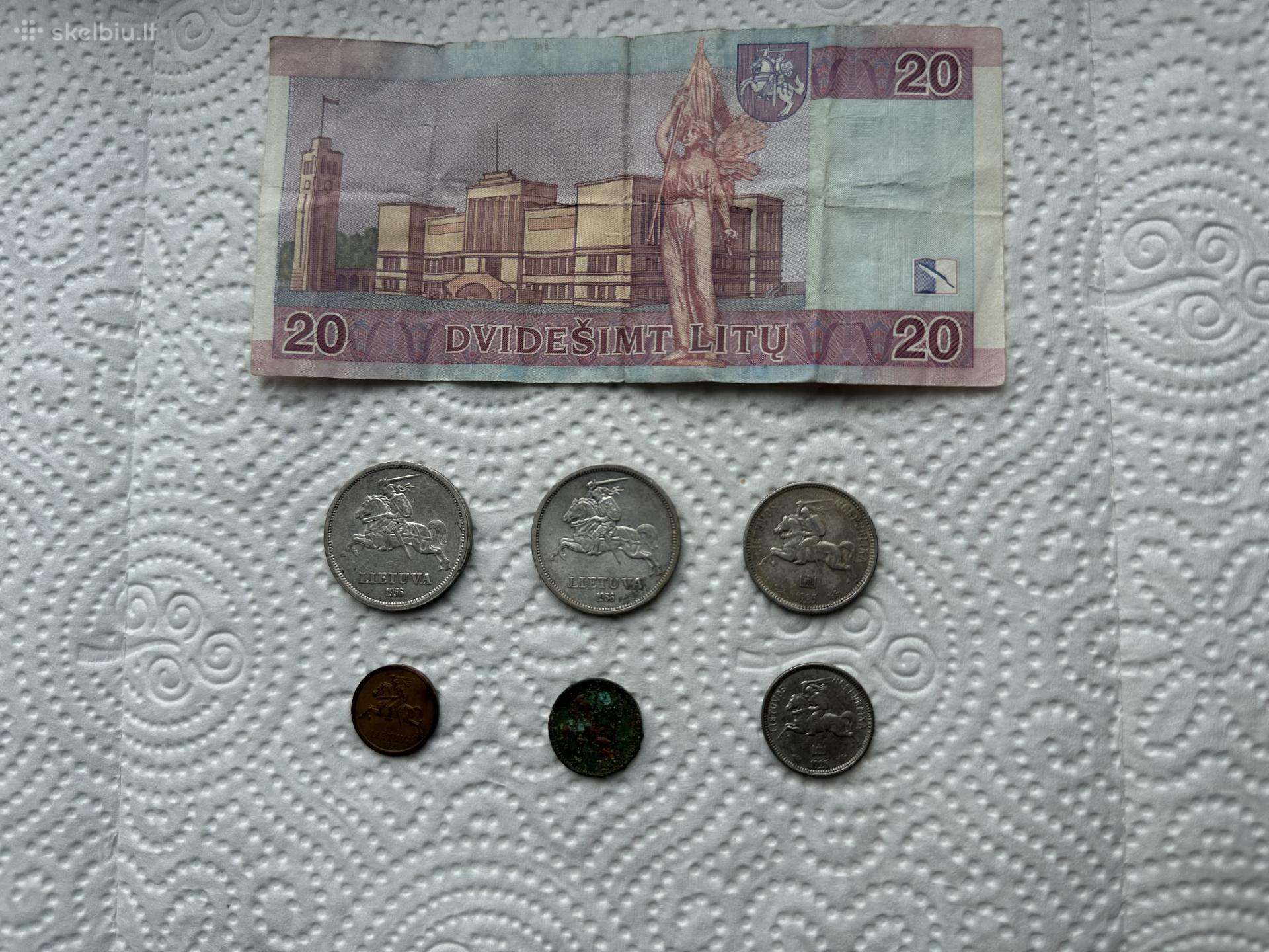 Banknotas ir lietuviskos monetos