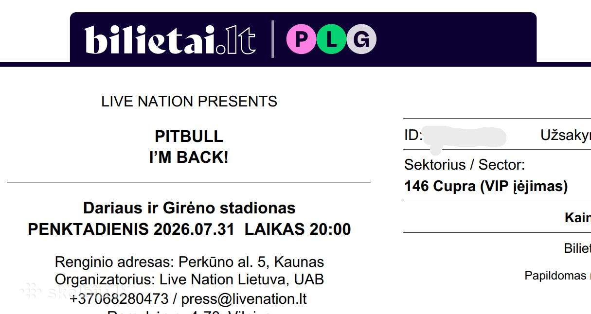 Parduodu VIP bilietus į Pitbul koncertą 4 vnt.