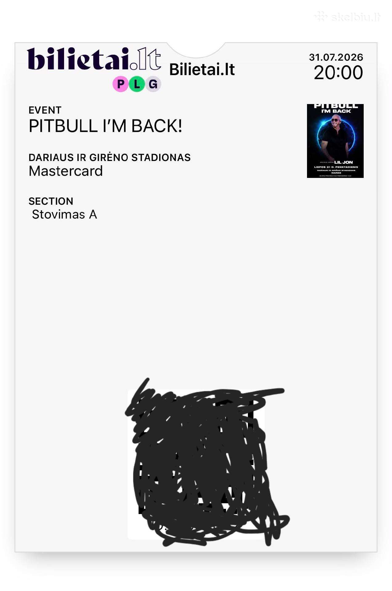 Pitbull bilietas stovima vieta A sektorius