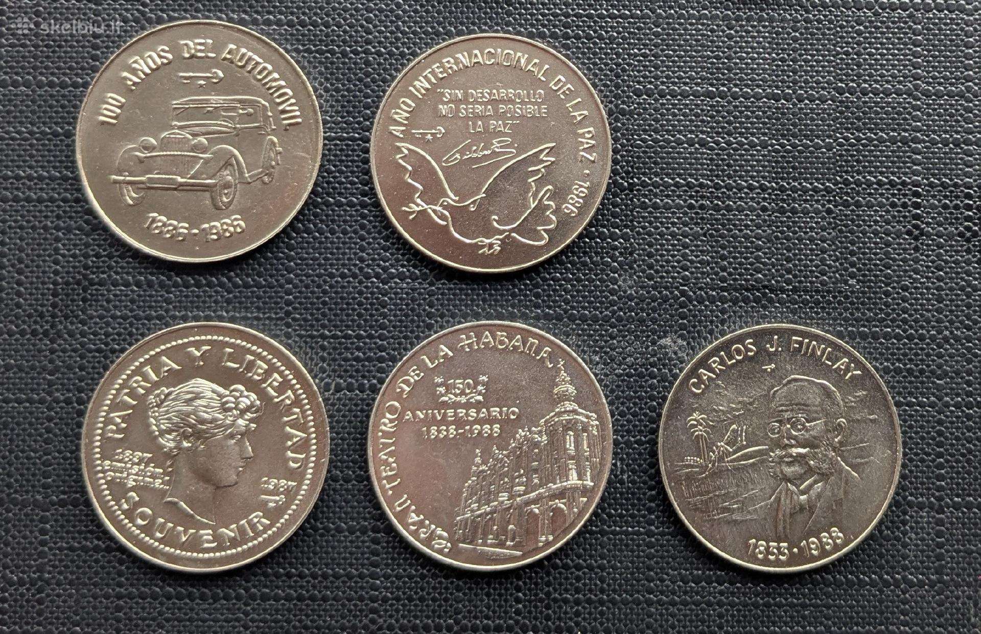 Kuba 1 peso. 5 skirtingos monetos.
