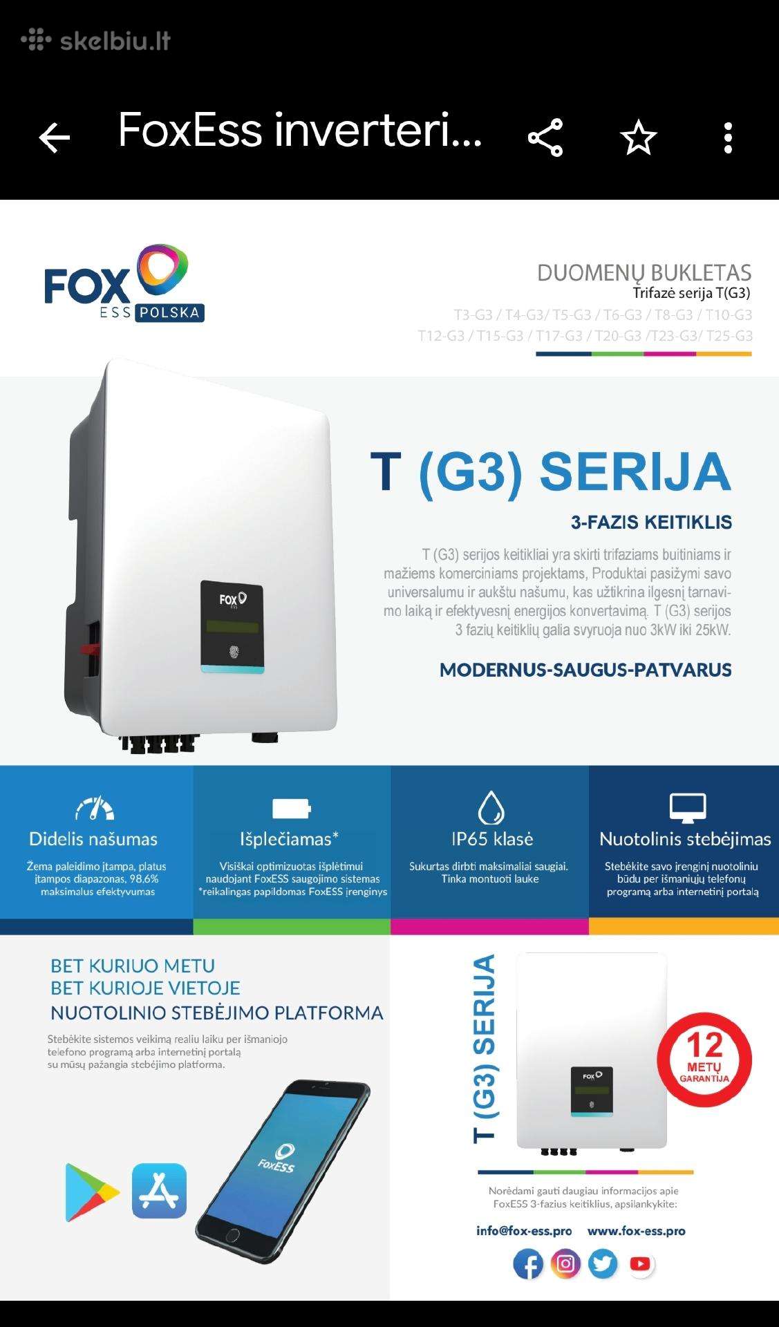 Trifazis saulės inverteris Foxess T15-g3 (15 kw)