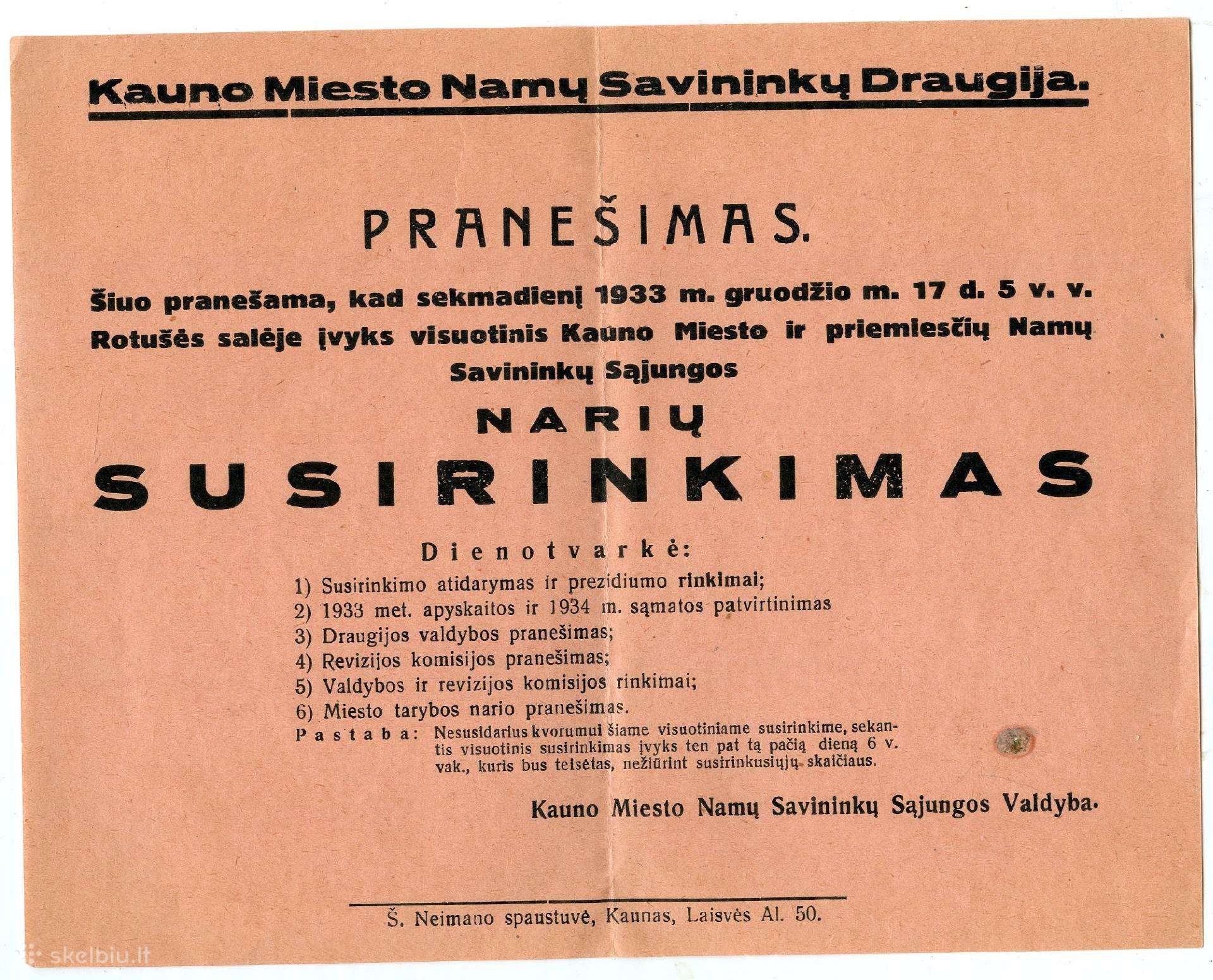 1934 Kauno namų savinkų draugija afiša