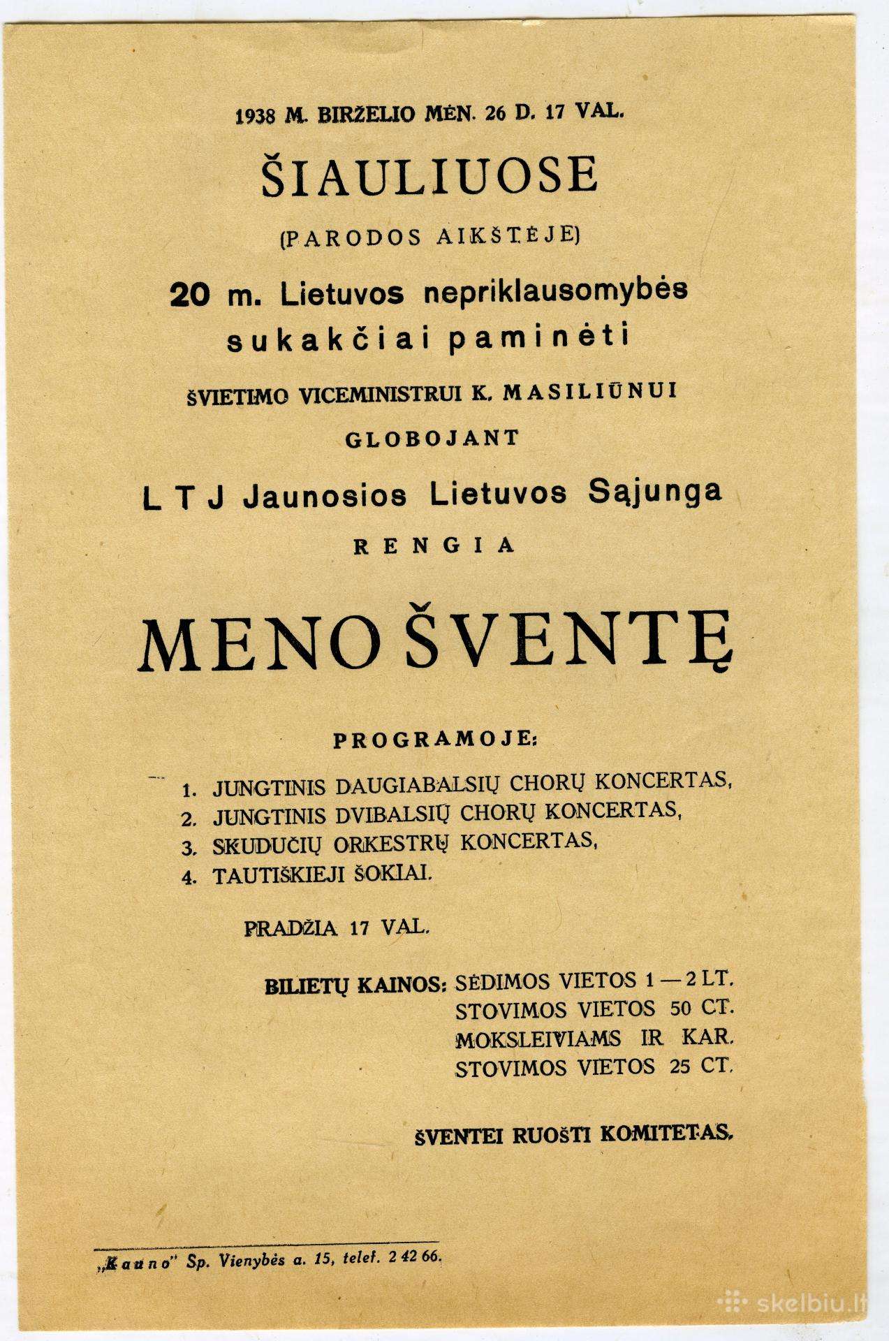 1938 Meno šventė Šiauliai afiša