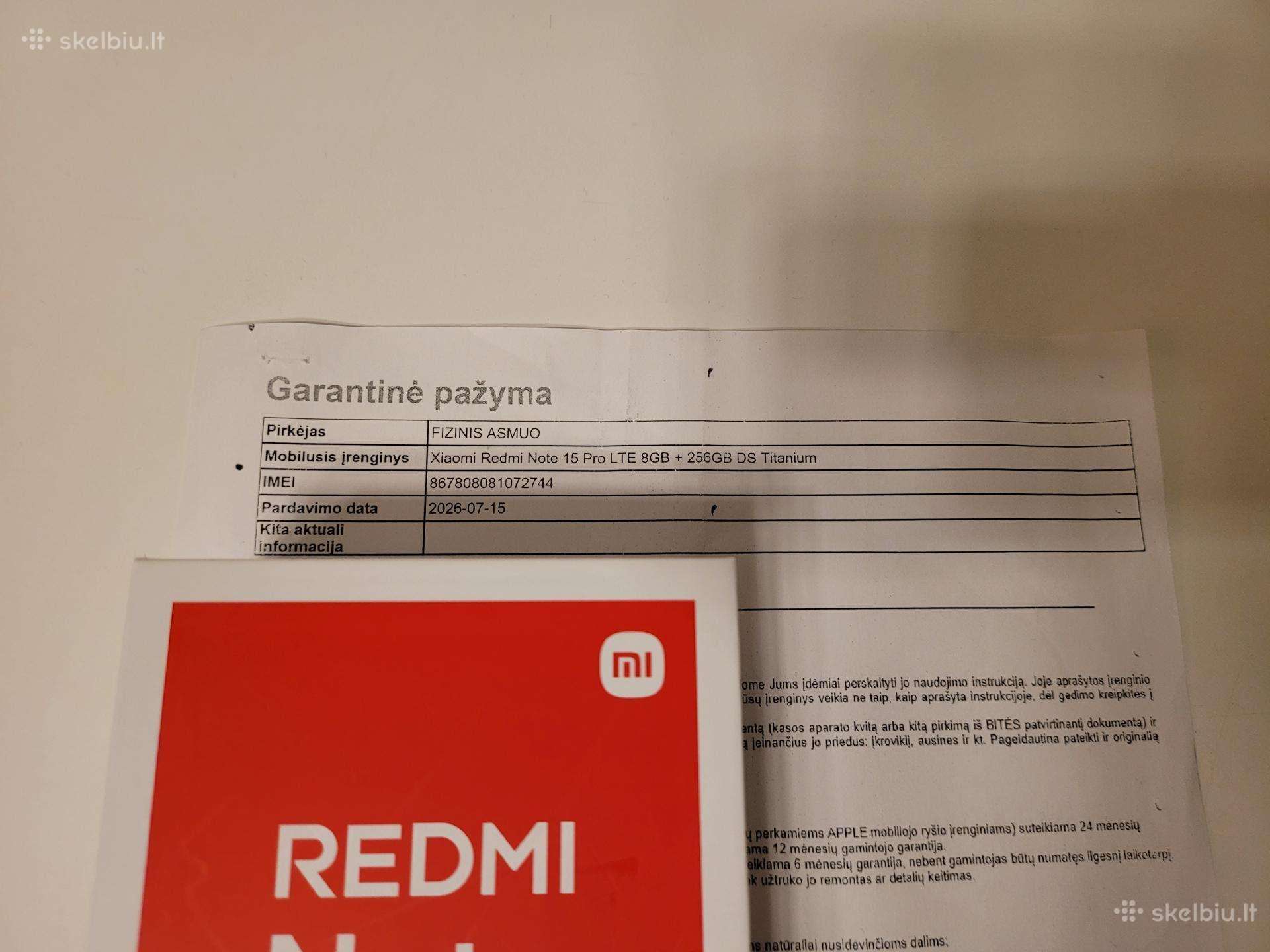 Naujas xiaomi redmi note 15pro 8/256