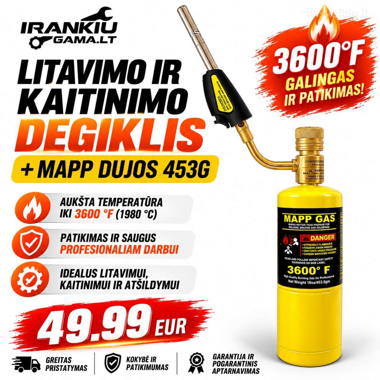 Litavimo ir kaitinimo degiklis + Mapp dujos 453g