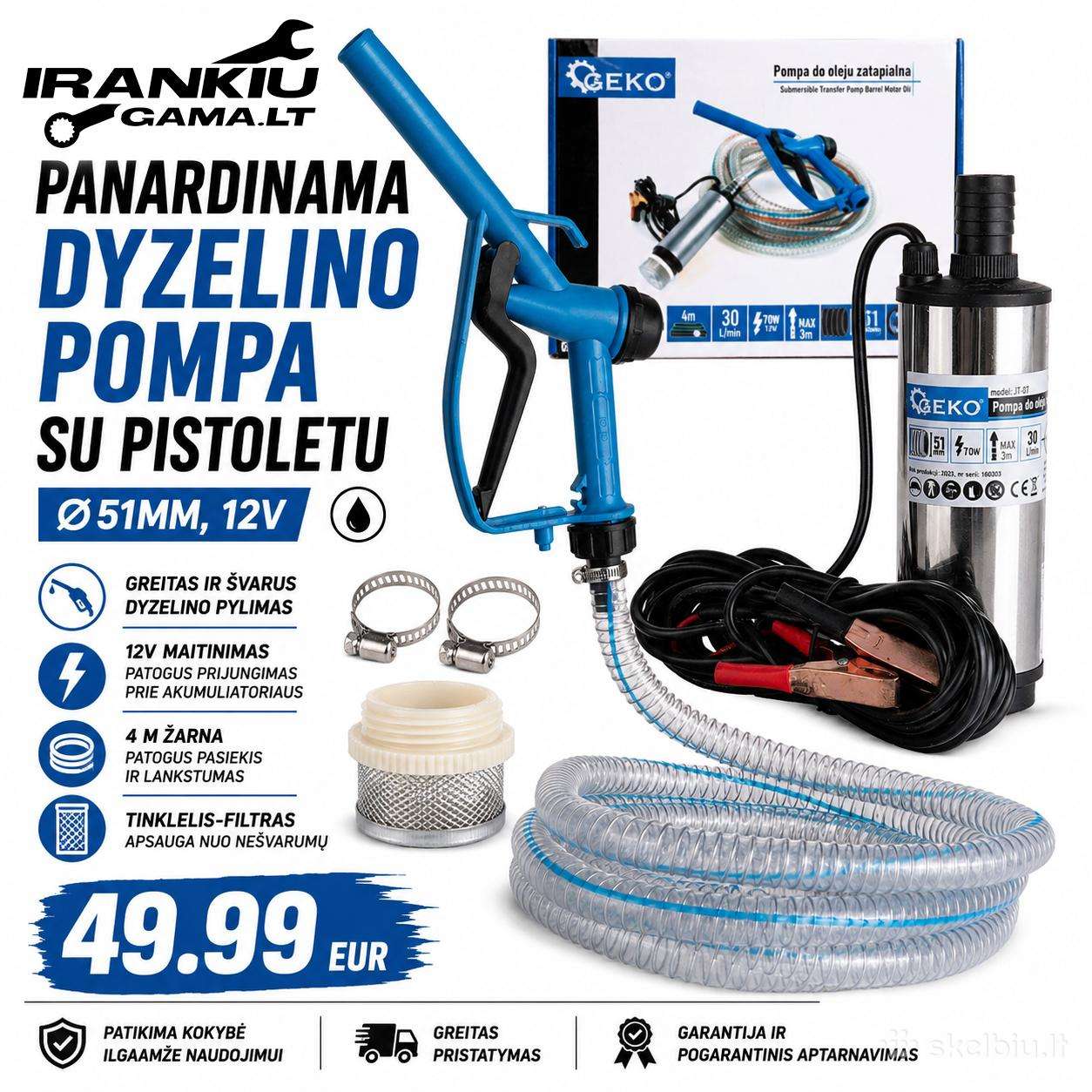 Panardinama dyzelino pompa su pistoletu 51mm, 12v