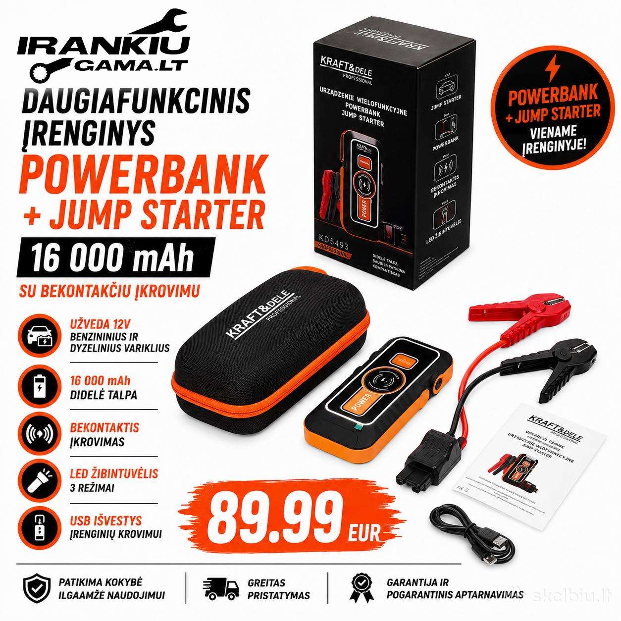 Powerbank + Jump Starter 16 000 Mah Su įkrovimu