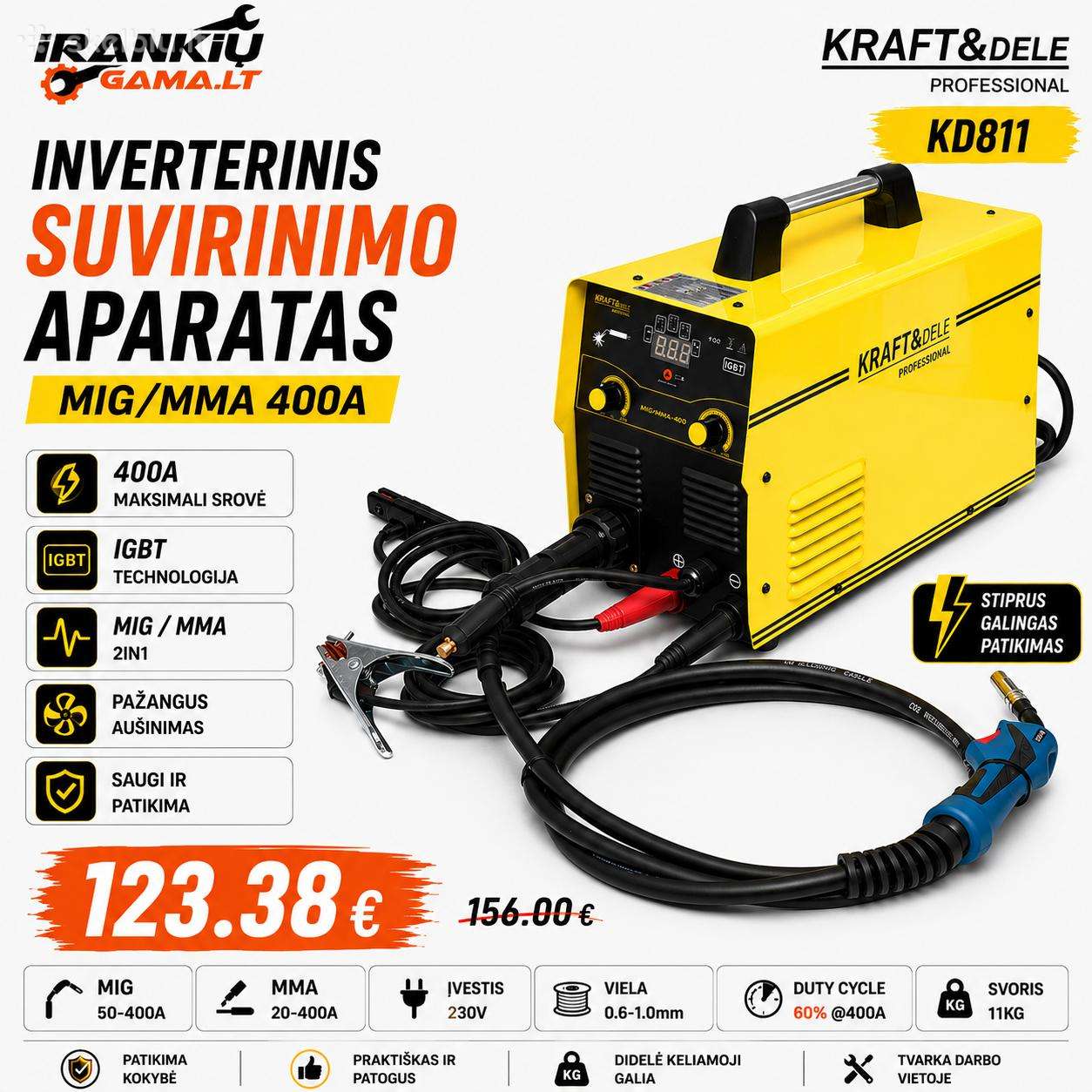 Invert. suvirinimo aparatas Mig/mma 400a Kd811