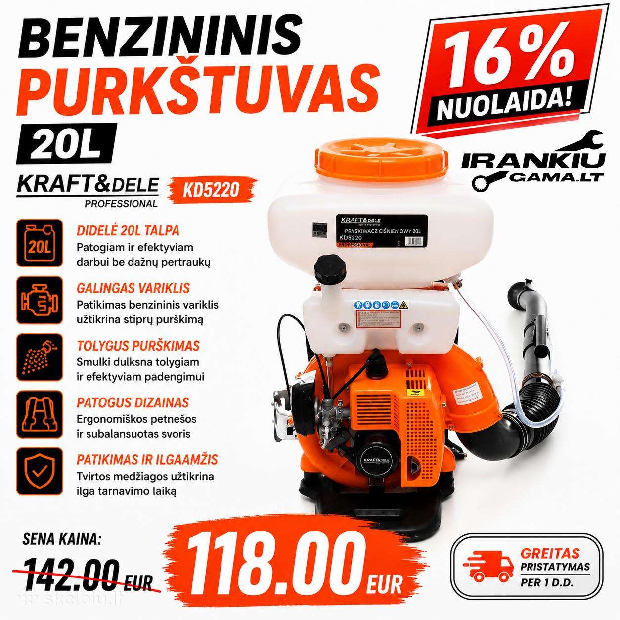 Benzininis purkštuvas 20l (Kd5220)