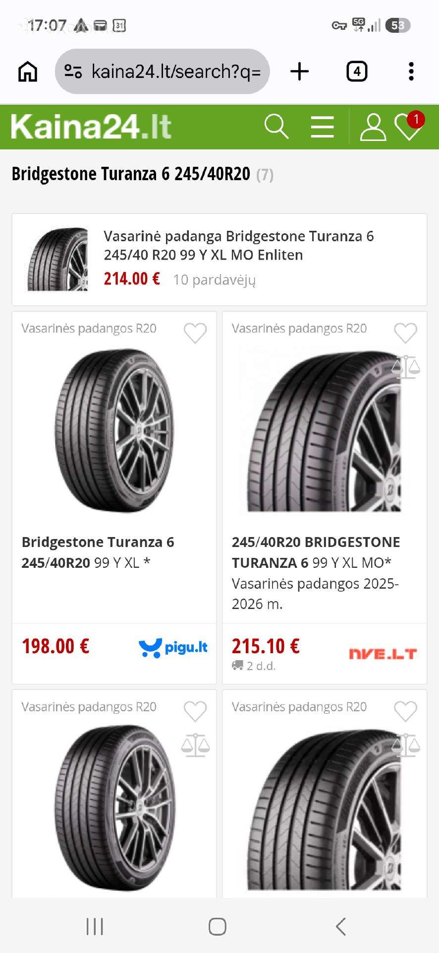 Bridgestone, summer 245/40 R20