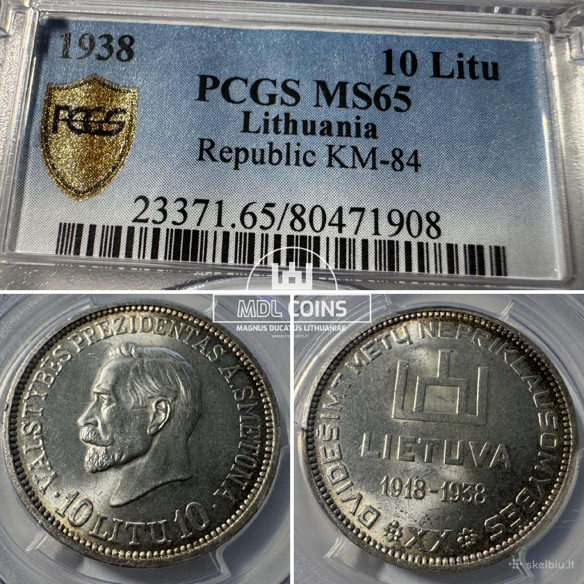 1938 metų 10 litų – „Smetona – Pcgs Ms65