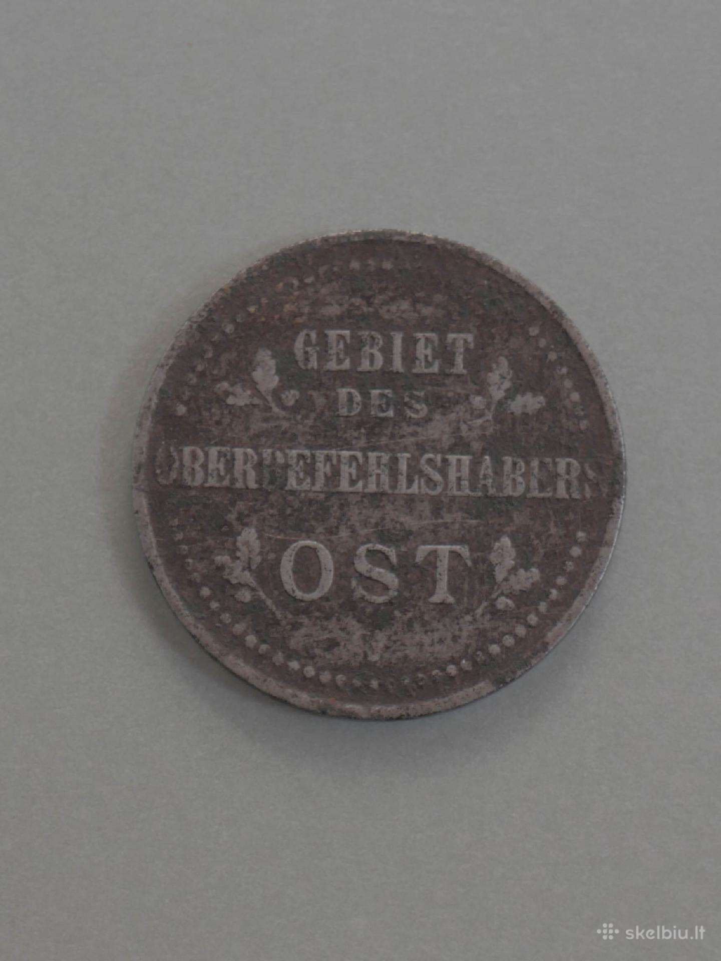 Istorinė 1916 m. Ober Ost moneta (1 kapeika, I Pas