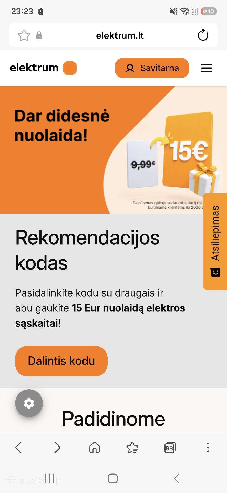 Elektrum 15eur nuolaidos kodas