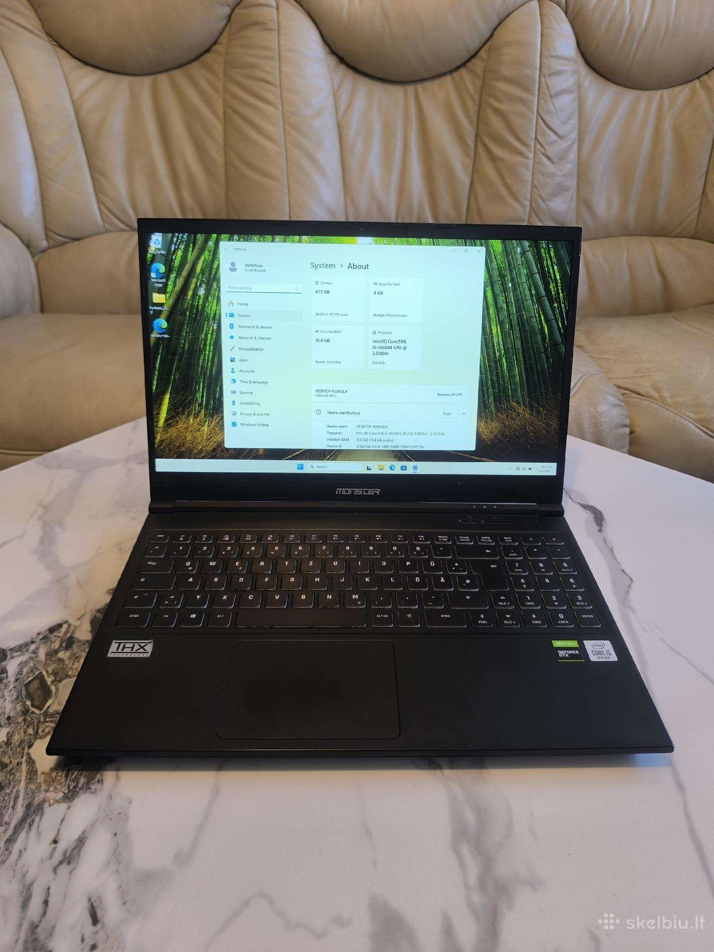Žaidimų laptopas I5-10300/gtx 1650/16 GB/ 512ssd