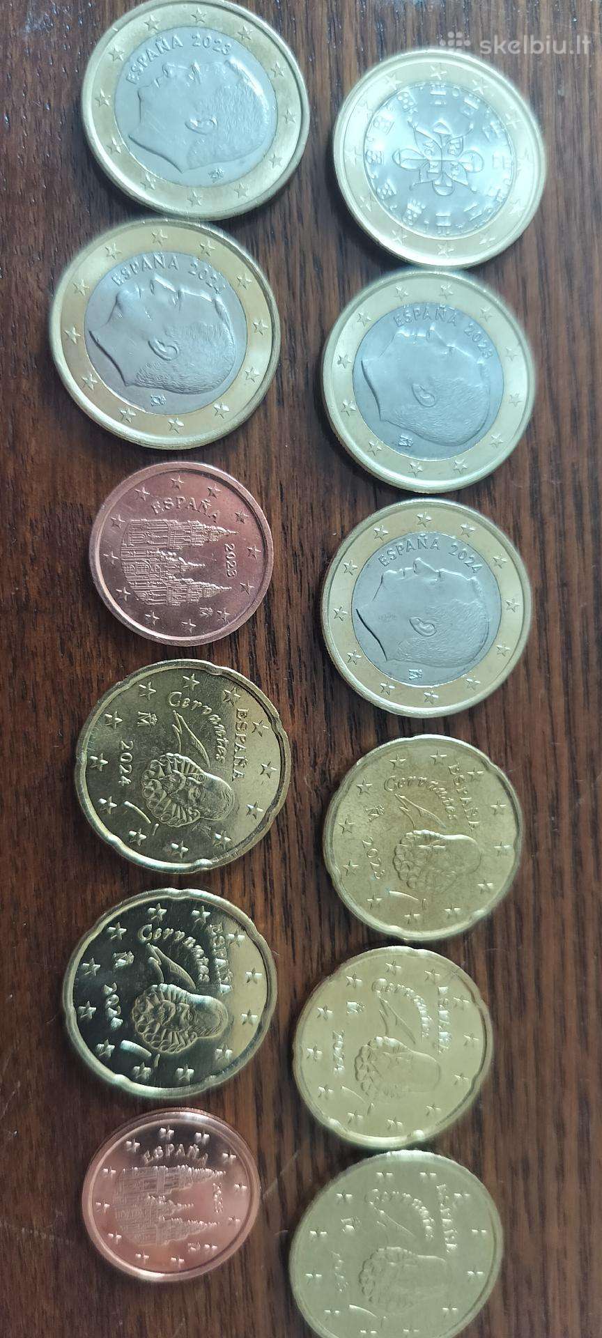 Ispanijos monetos ir Portugalijos 1 euro monetaunc