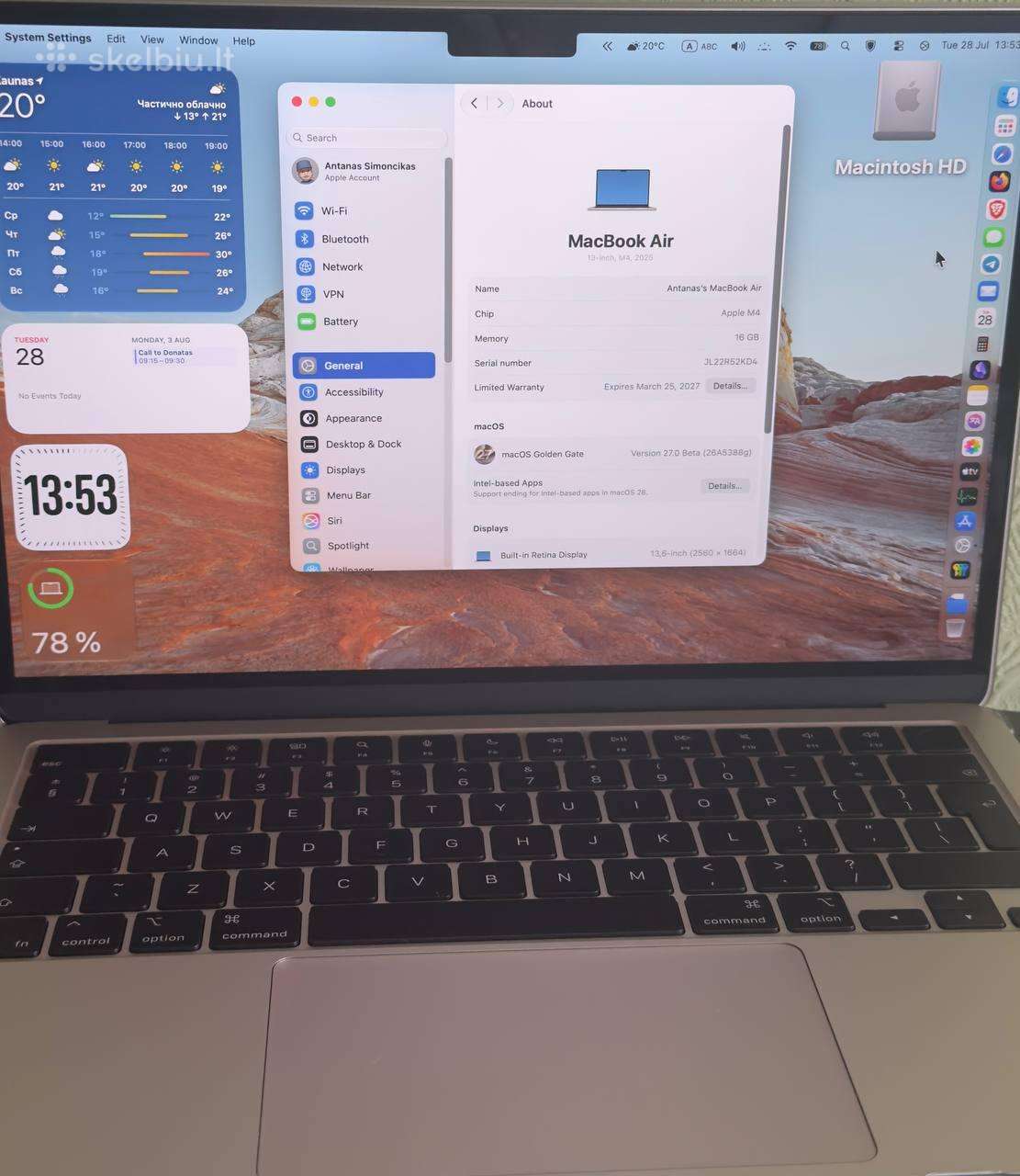 Parduodu Apple MacBook Air 13 Apple M4